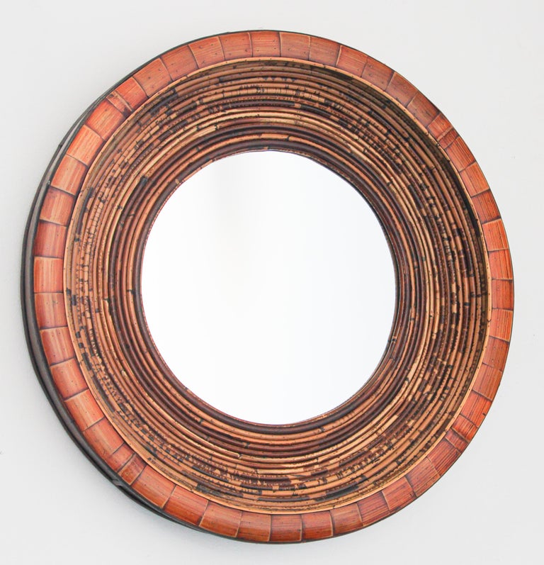 Asian Bamboo and Wood Round Wall Mirror Organic Modern For Sale 14