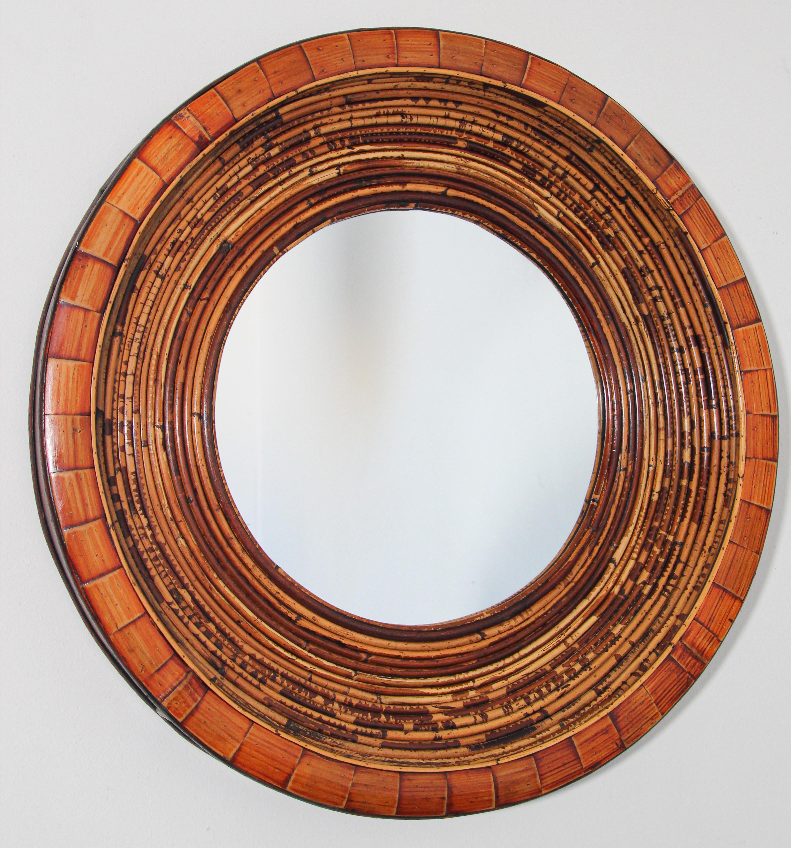 Asian Bamboo and Wood Round Wall Mirror Organic Modern 2