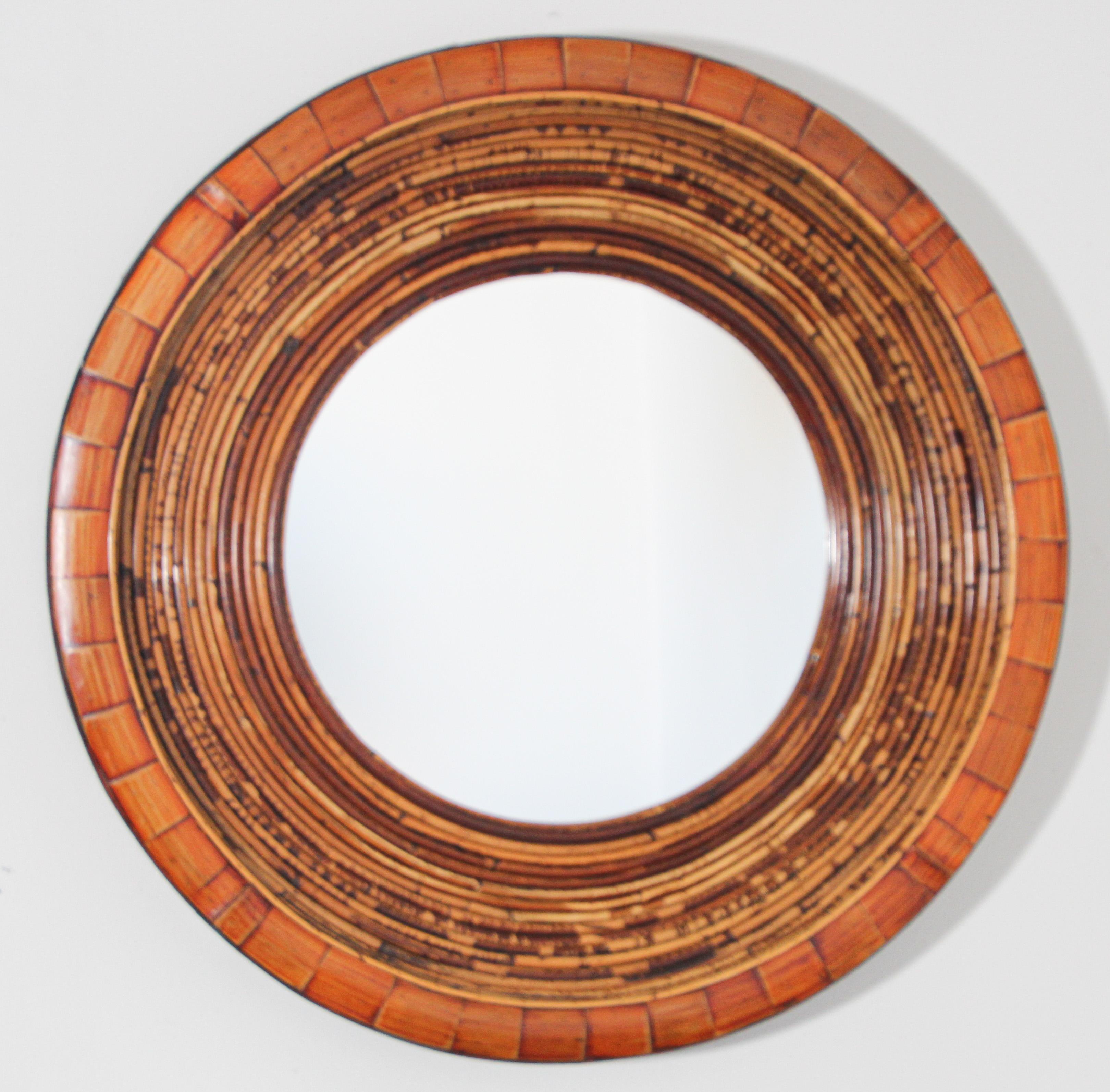 Asian Bamboo and Wood Round Wall Mirror Organic Modern 3