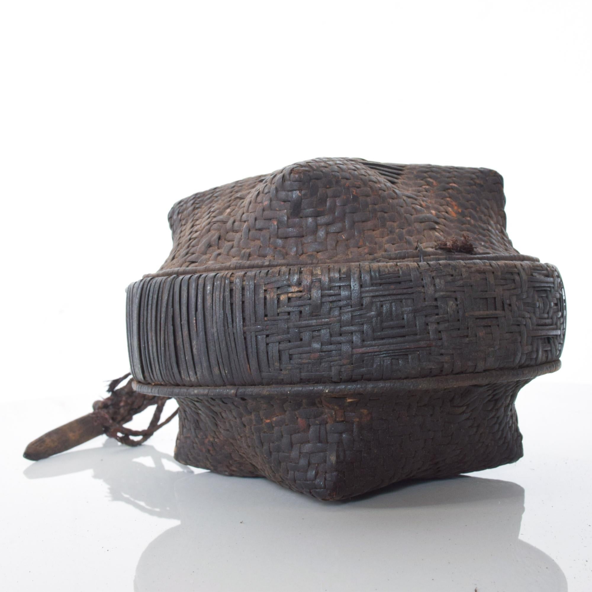Mid-20th Century Asian Bamboo Antique Rice Basket Set Lidded Food Carry Bowls Small and Large