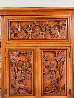 Asian Bar Cabinet In Carved Wood, Early 20th Century