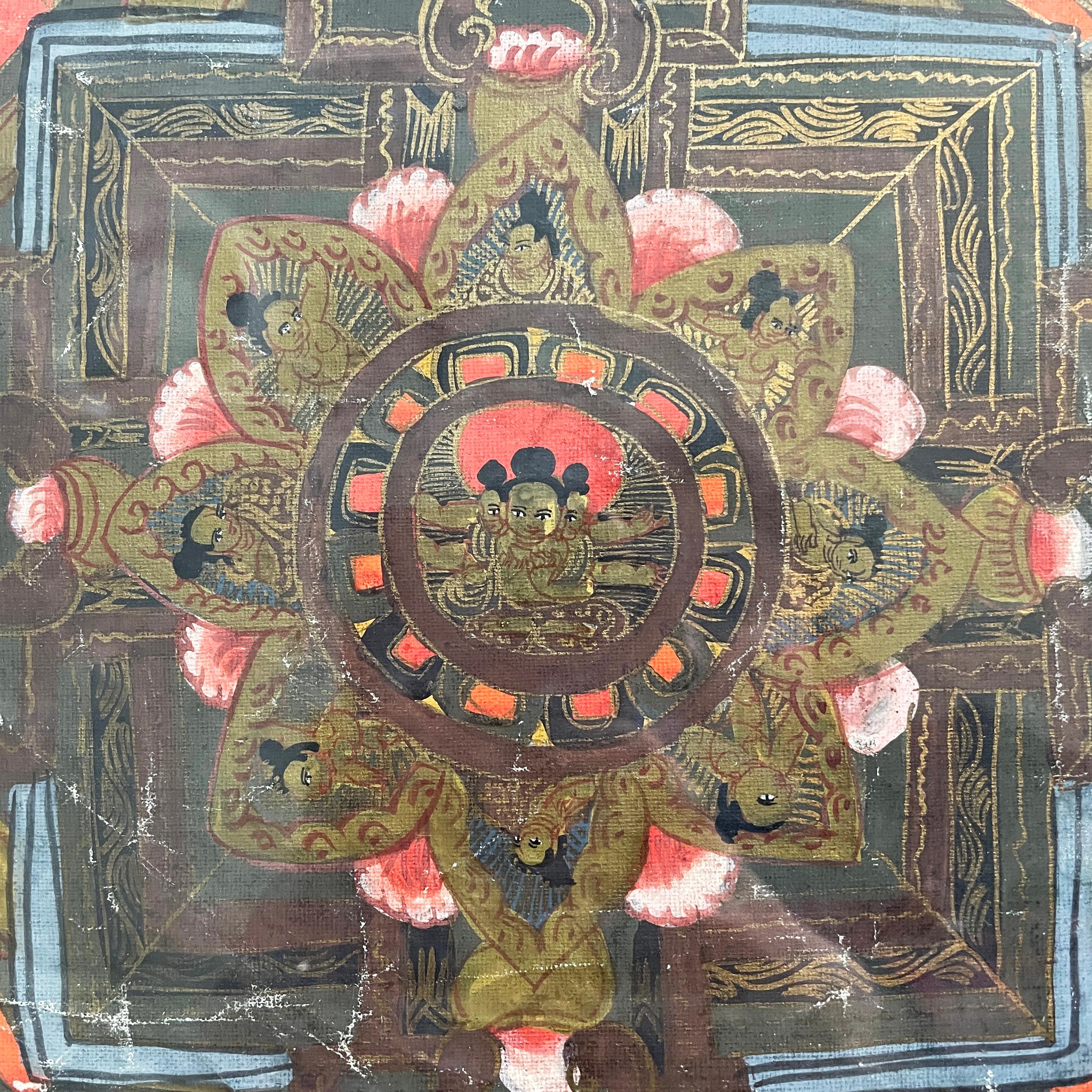 Asian Batik painting of Indian religion in wood frame, 1900-1990s In Good Condition For Sale In MIlano, IT