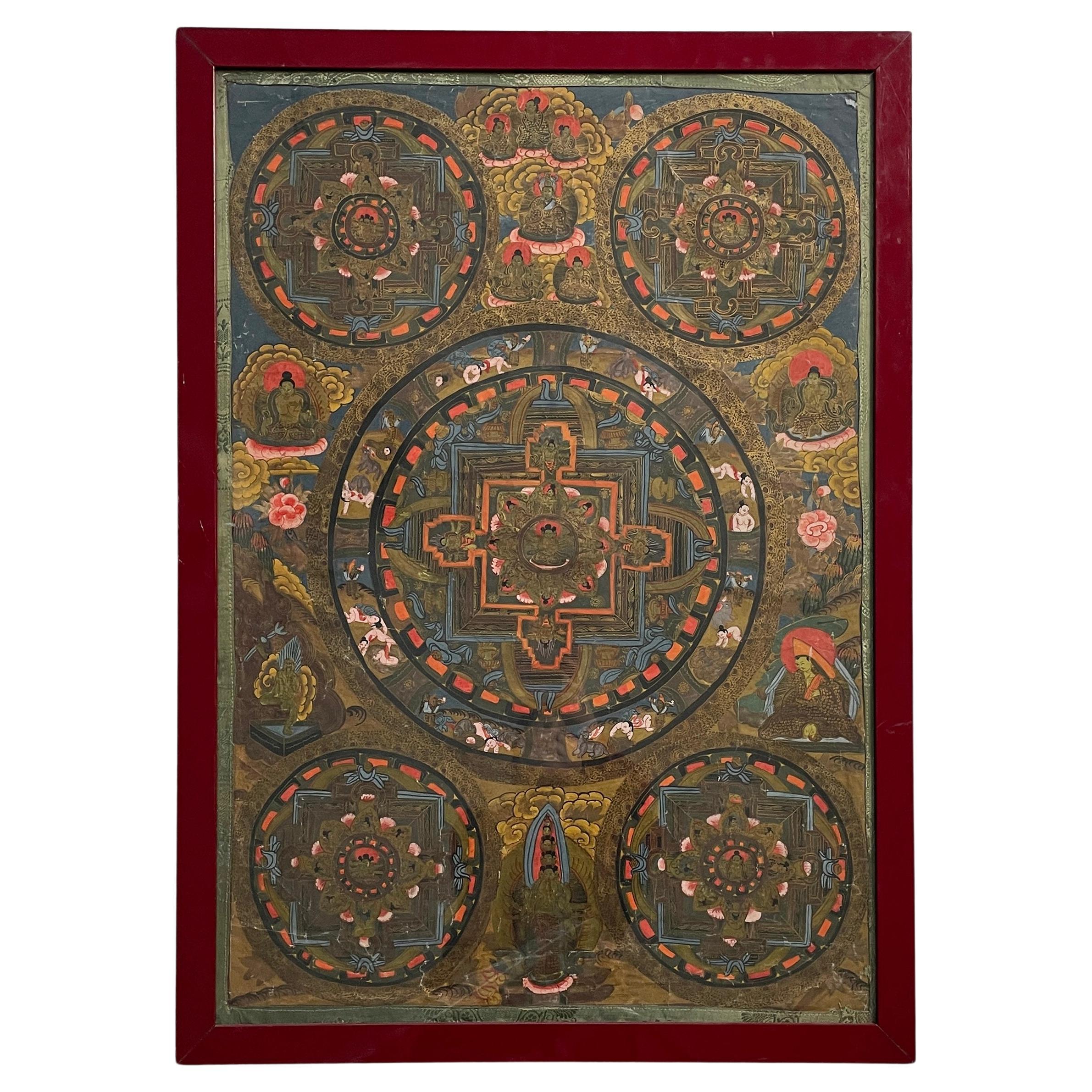 Asian Batik painting of Indian religion in wood frame, 1900-1990s For Sale