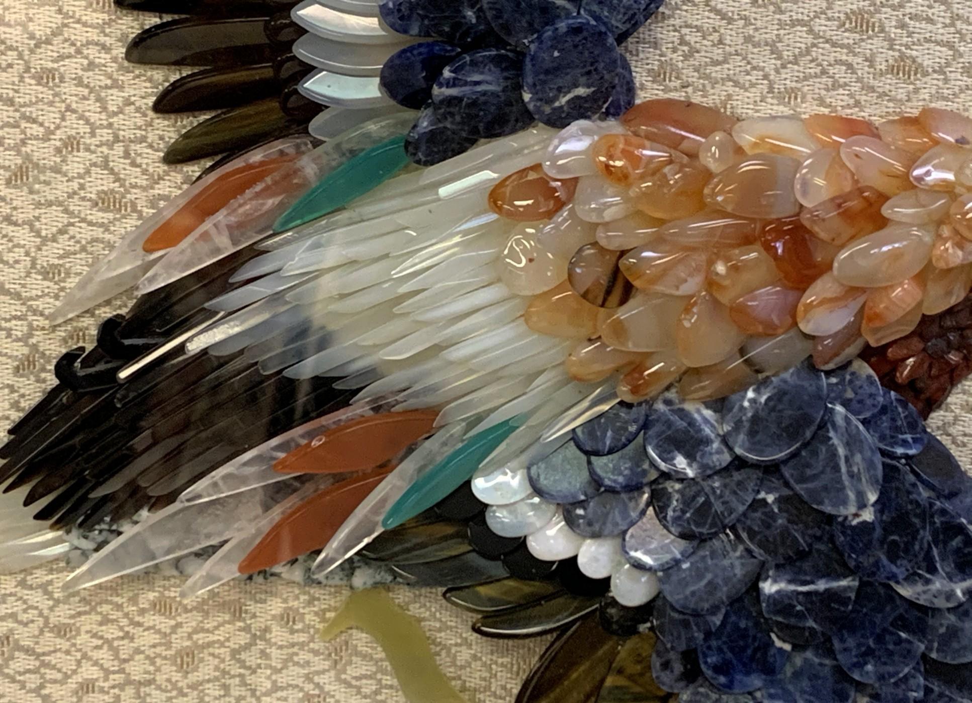Asian Bird in Flight with Semi Precious Stones Wall Sculpture In Good Condition For Sale In Keego Harbor, MI