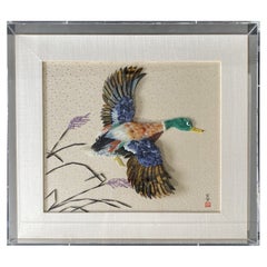 Asian Bird in Flight with Semi Precious Stones Wall Sculpture