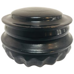 Asian Black and Red Round Box Lacquer Offering Vessel Urn