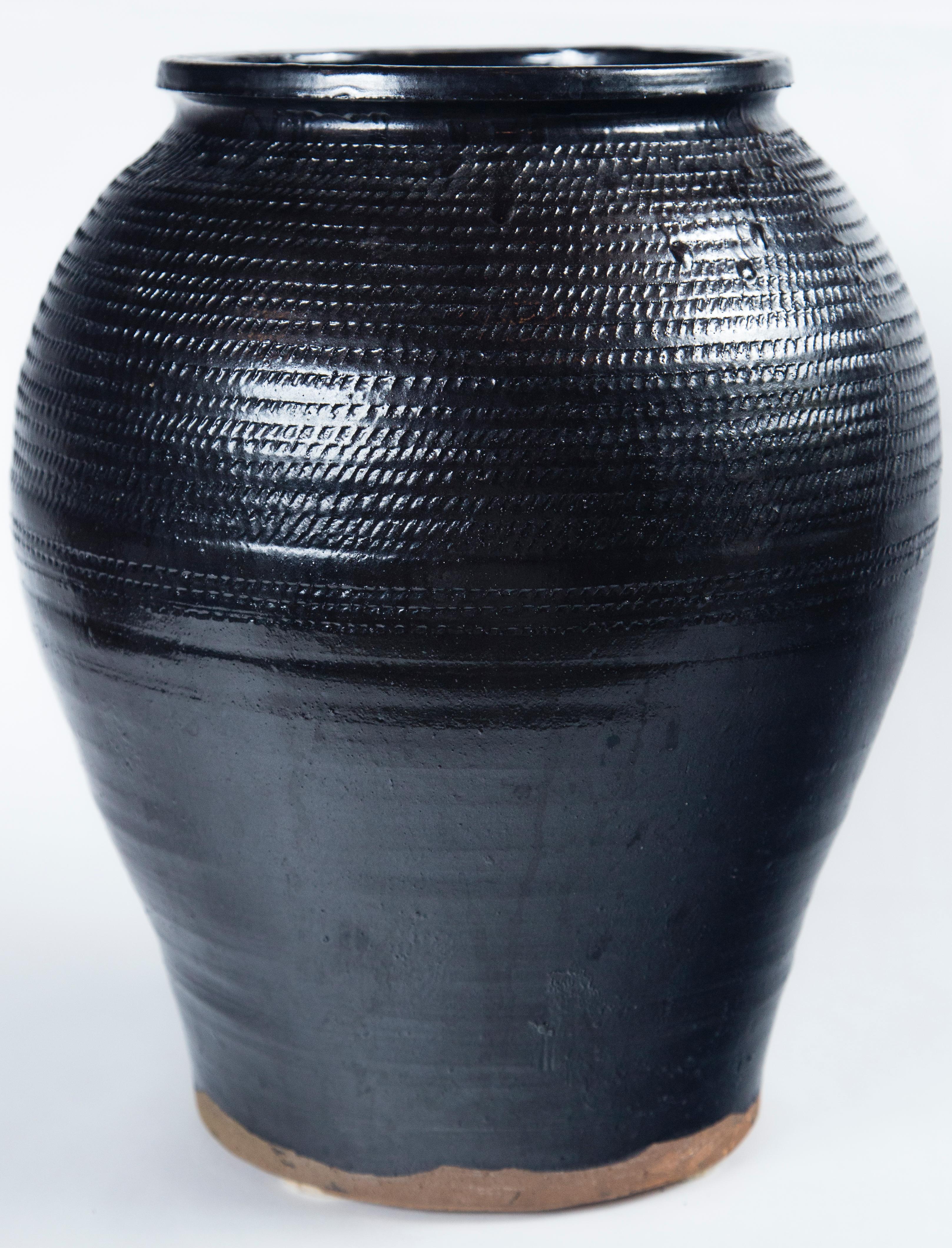 Asian Black Glaze Ceramic Storage Jar, 20th Century 3