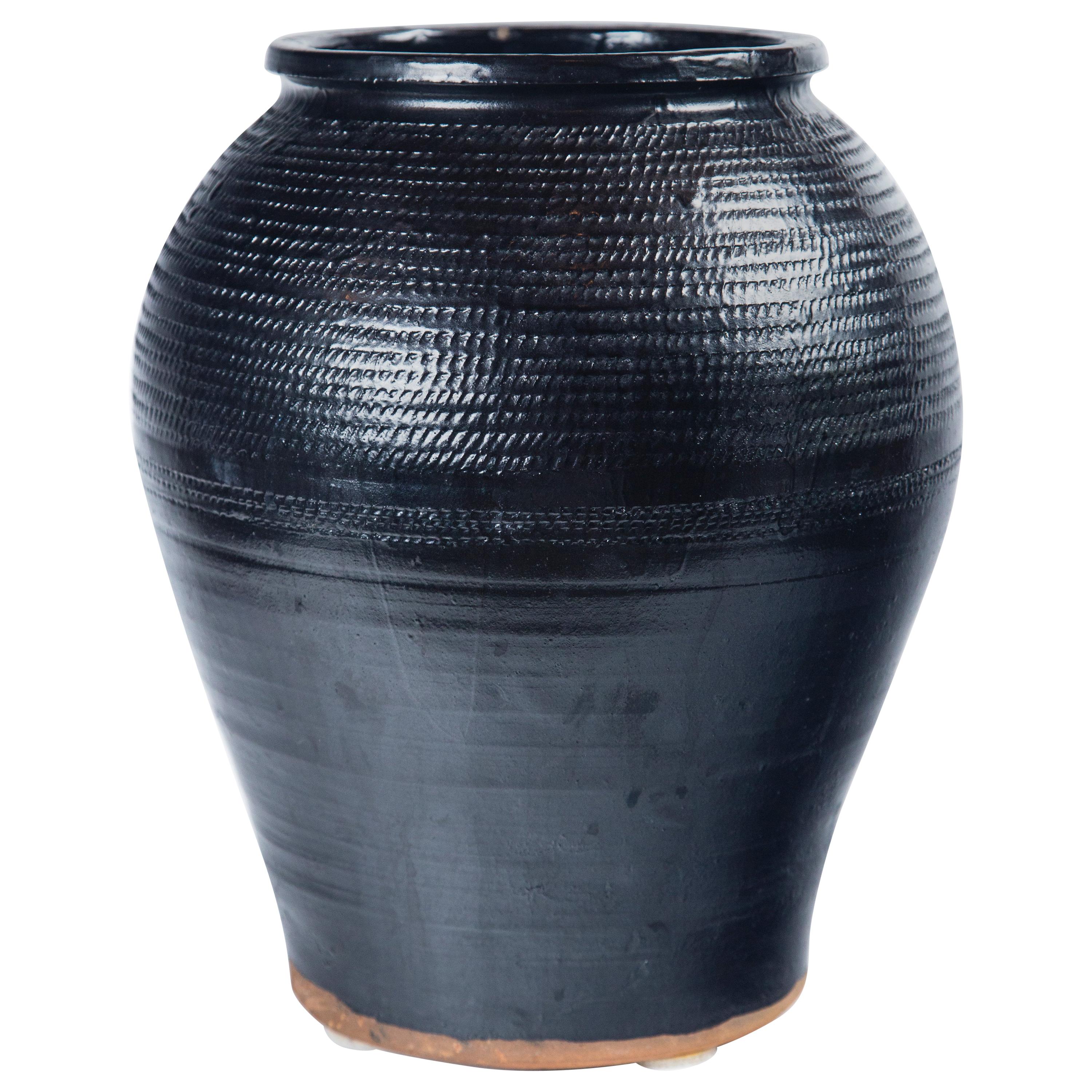 Asian Black Glaze Ceramic Storage Jar, 20th Century