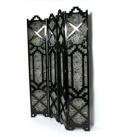 Asian Black Lacquer Folding Screen or Room Divider