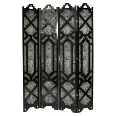 Vintage Asian Black Lacquer Folding Screen or Room Divider