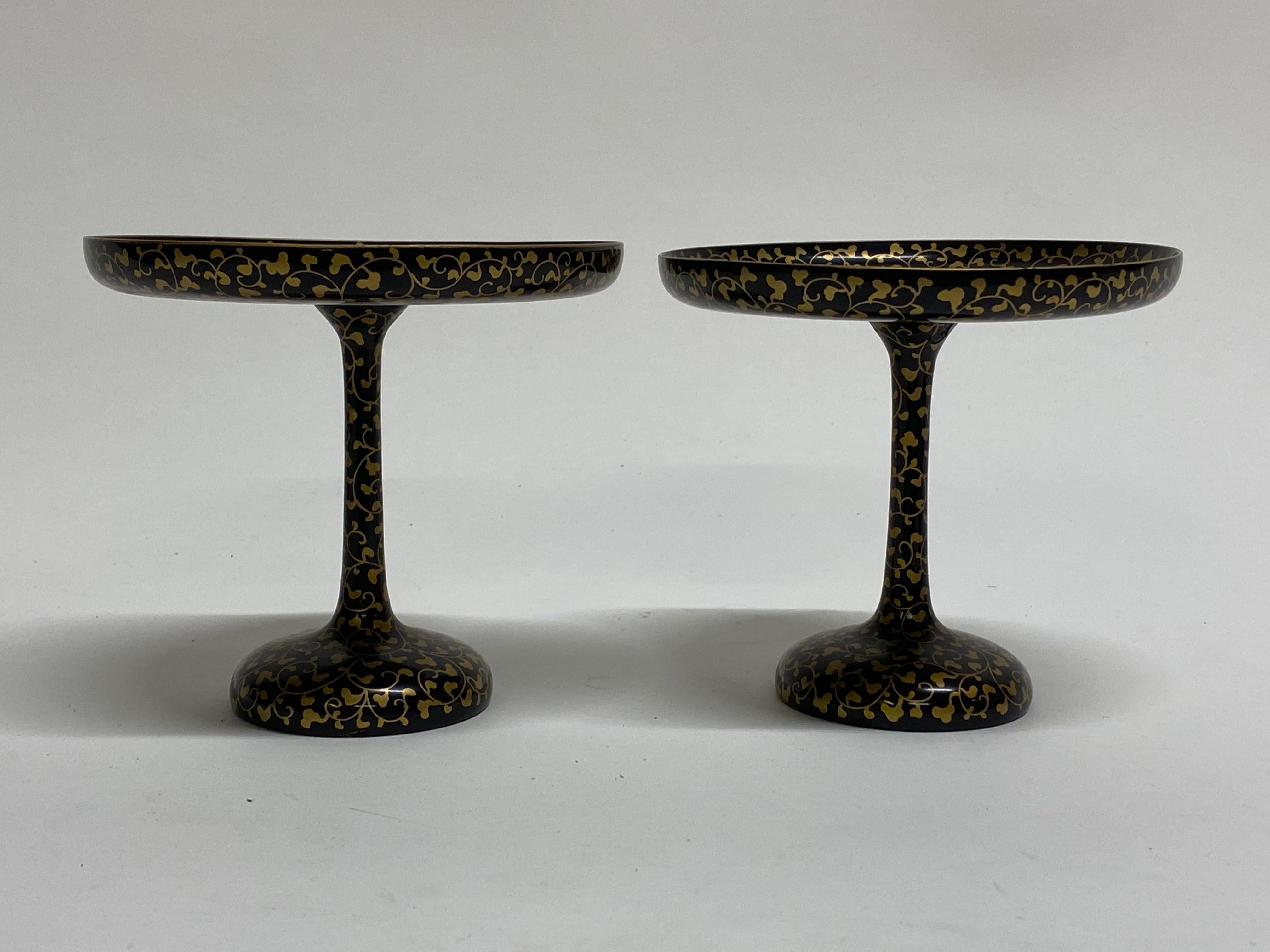 Meiji Asian Black Lacquerware and Gold Tazzas, A Pair For Sale