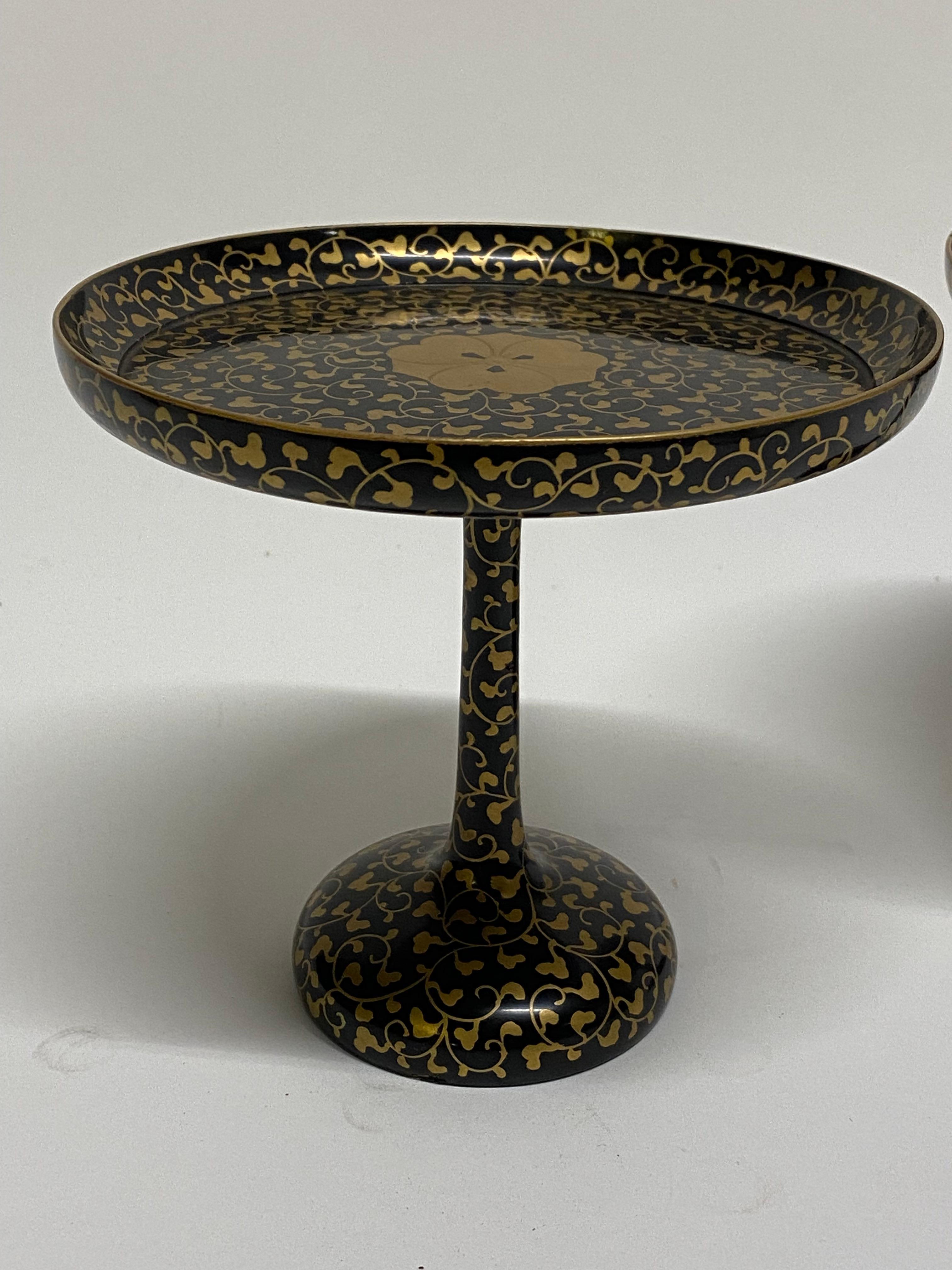 Lacquered Asian Black Lacquerware and Gold Tazzas, A Pair For Sale