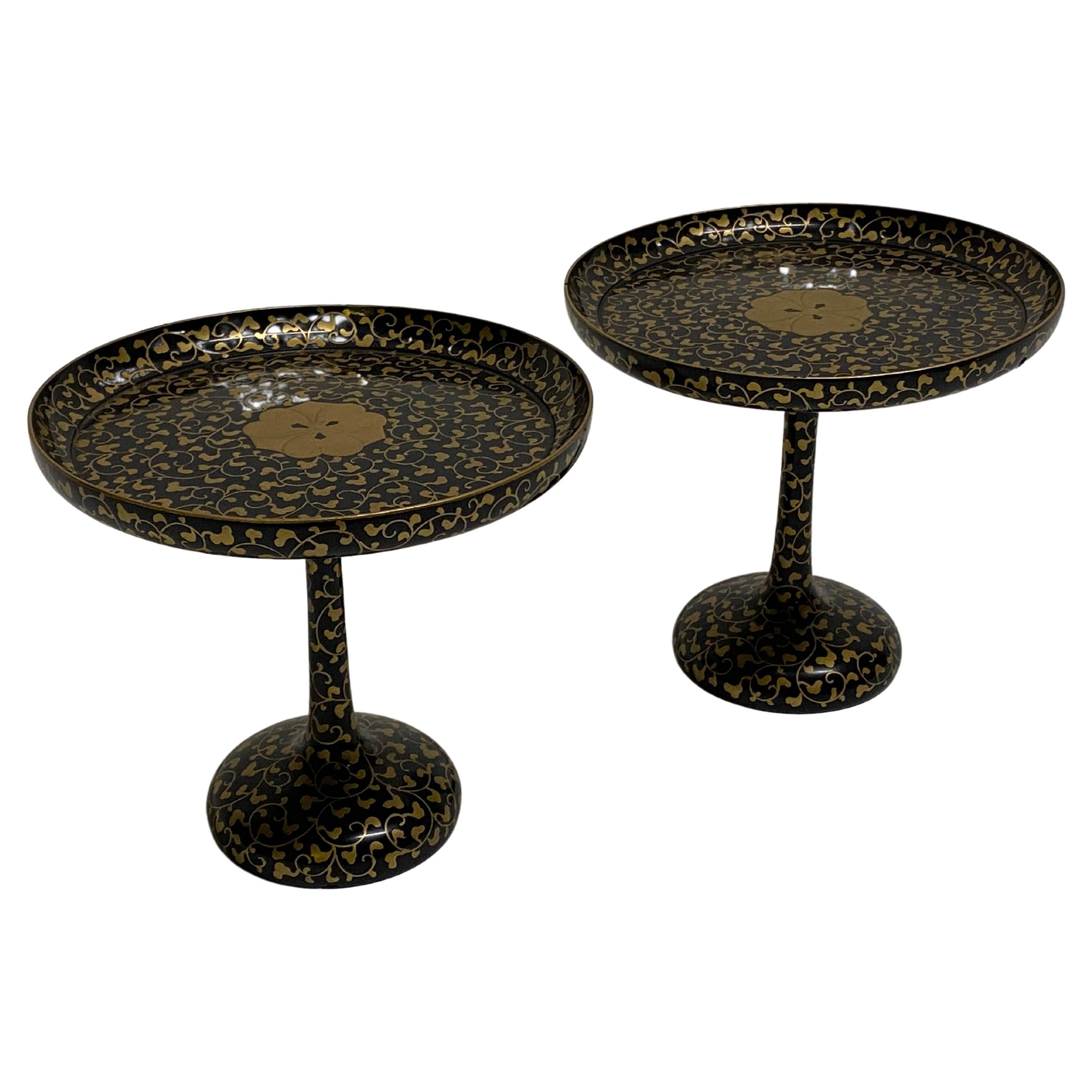 Asian Black Lacquerware and Gold Tazzas, A Pair For Sale