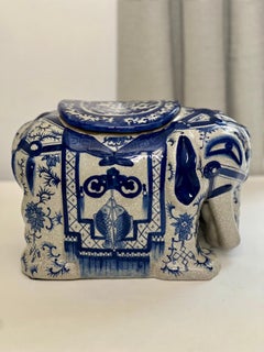 Asian Blue and White Ceramic Elephant Form Lidded Vase or Box, 20th Century