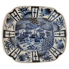 Asian Blue and White Kraak Ceramic Plate Vintage Chinese Export 1950s