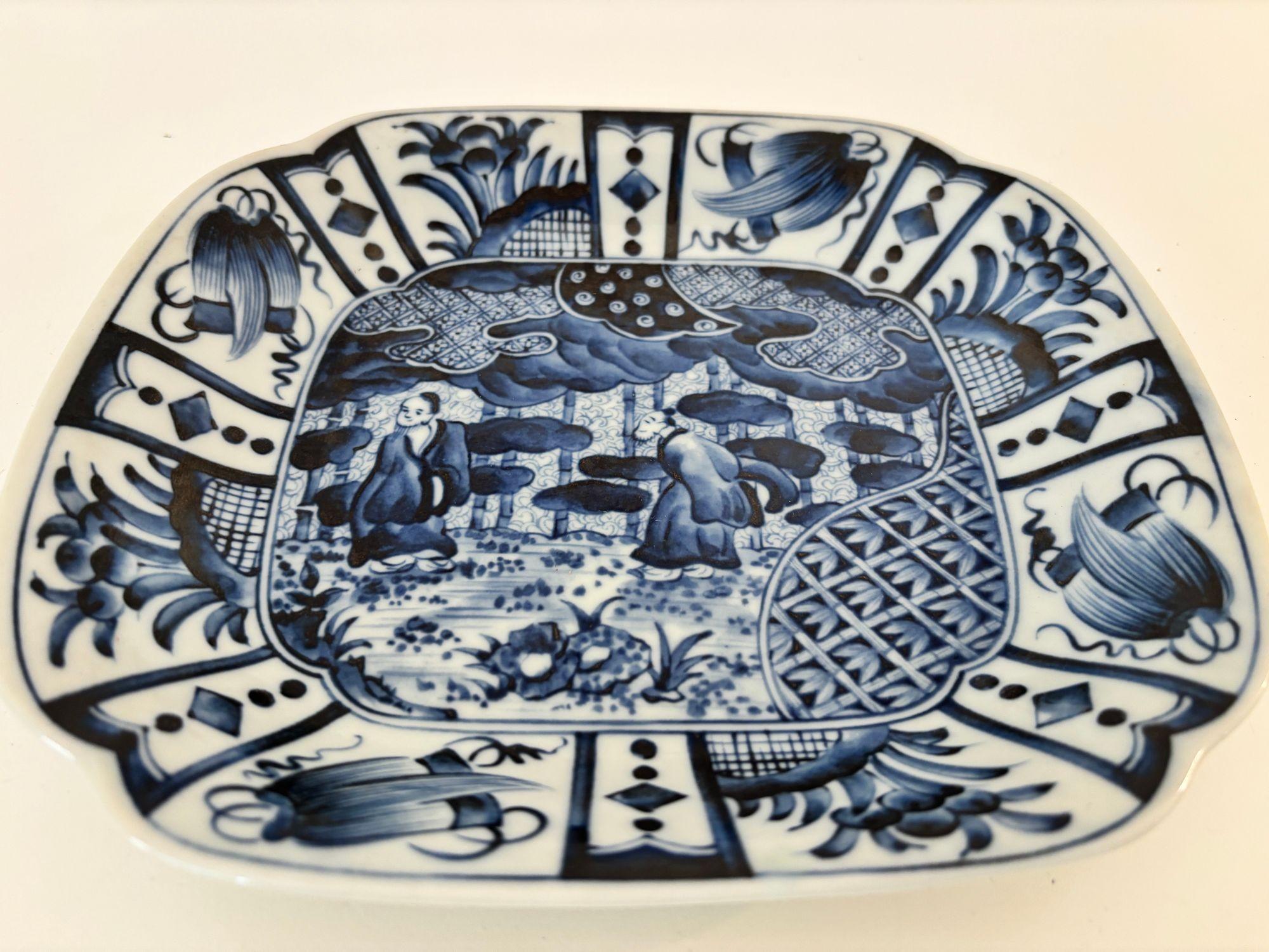 Assiette asiatique en céramique Kraak bleue et blanche Vintage Chinese Export 1950s en vente 8
