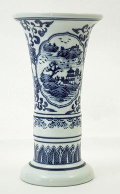 Asian Blue and White Porcelain Flower Drum Vase