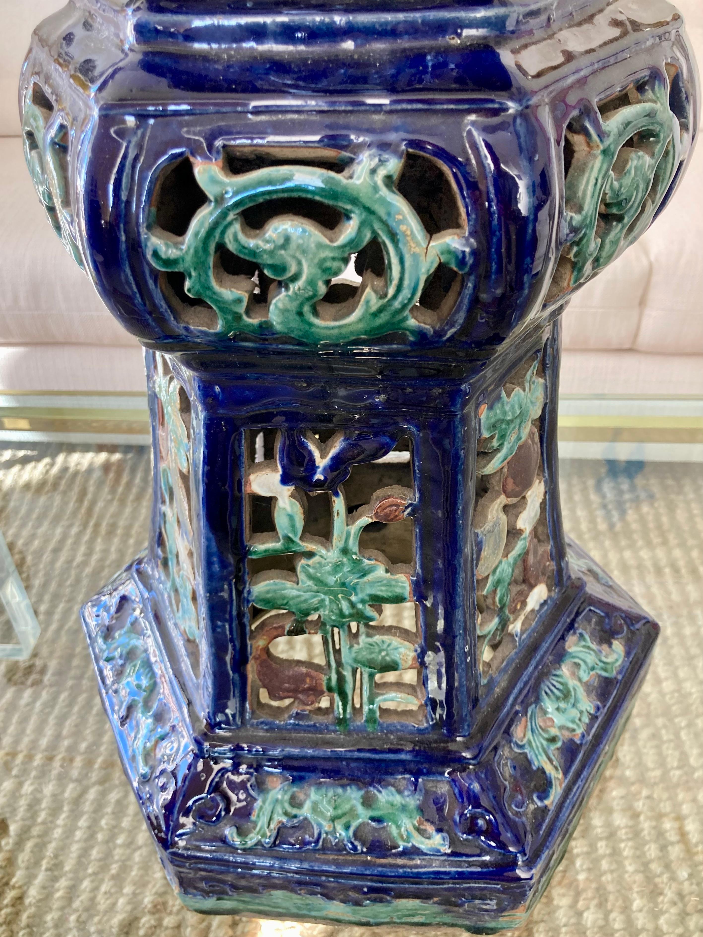 Asian Blue Glazed Terra Cotta Pedestal For Sale 2