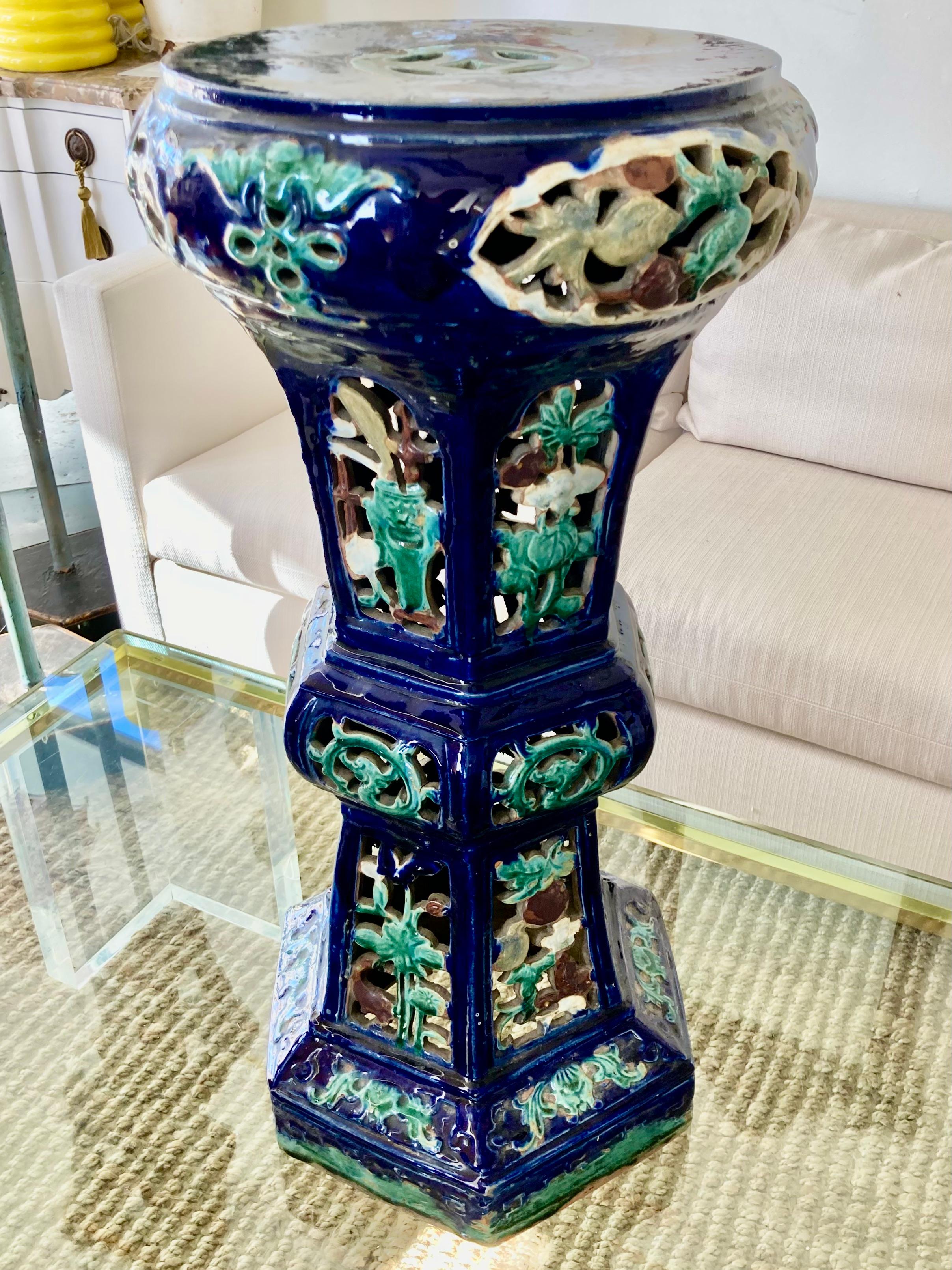 Other Asian Blue Glazed Terra Cotta Pedestal For Sale