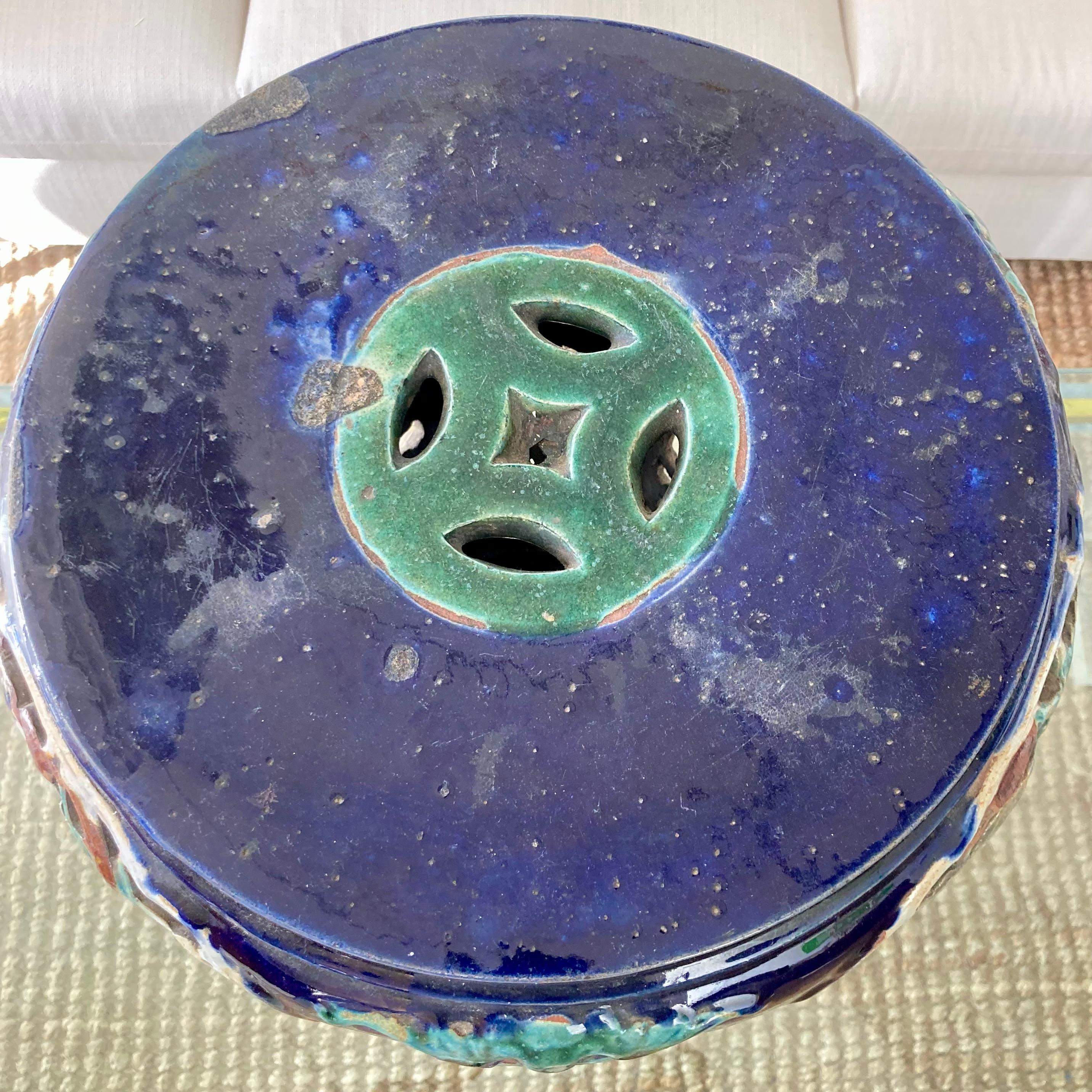 19th Century Asian Blue Glazed Terra Cotta Pedestal For Sale