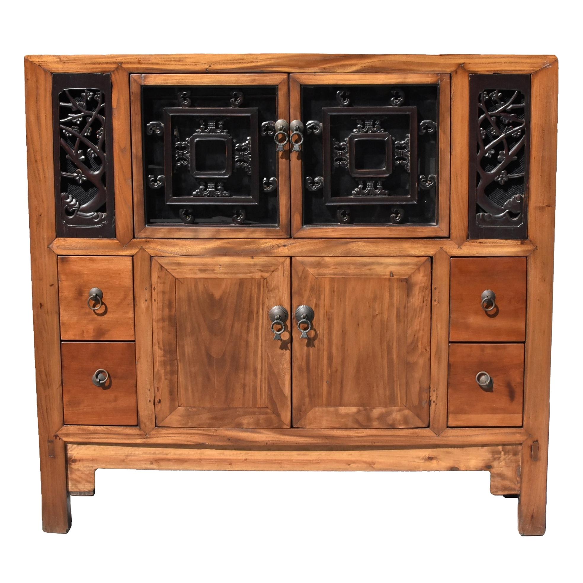 Asian Book Cabinet with Carved Screens
