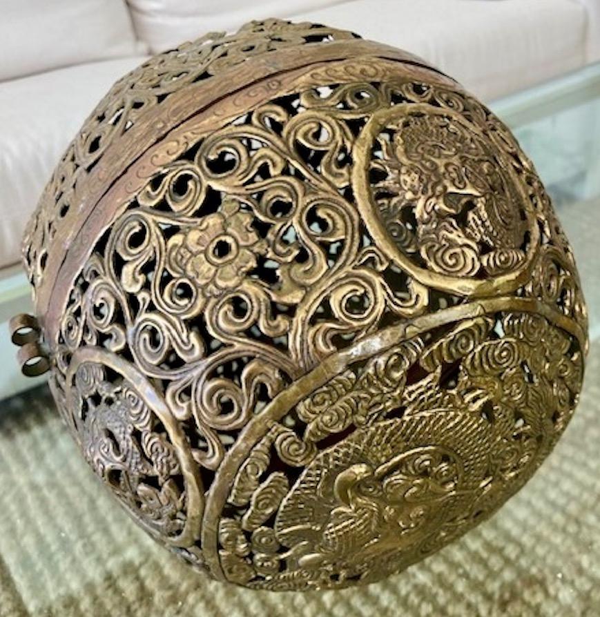 Asian Brass Ball Incense Holder In Good Condition For Sale In Los Angeles, CA