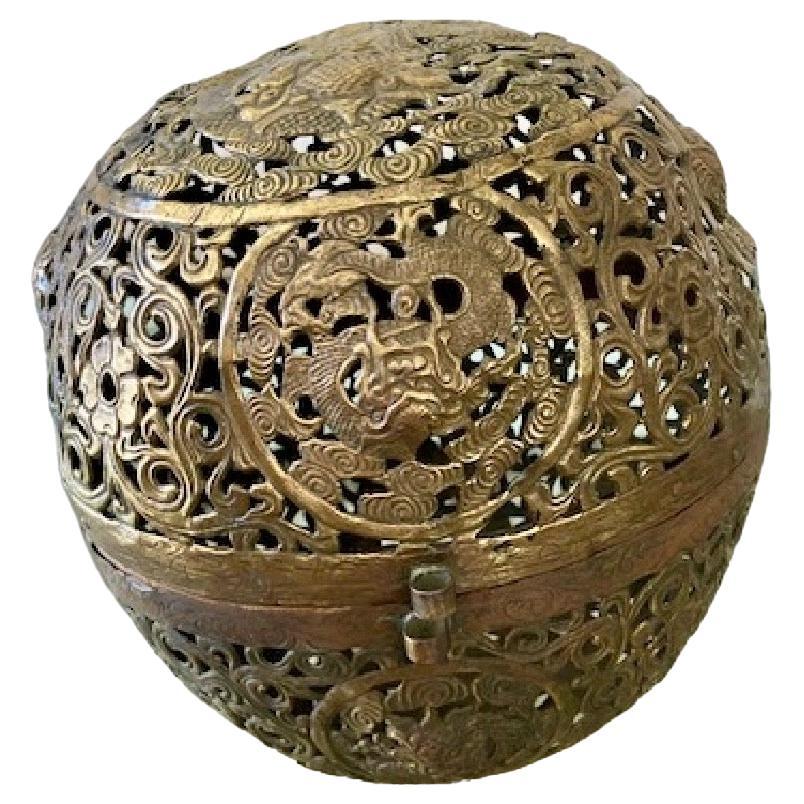 Asian Brass Ball Incense Holder For Sale