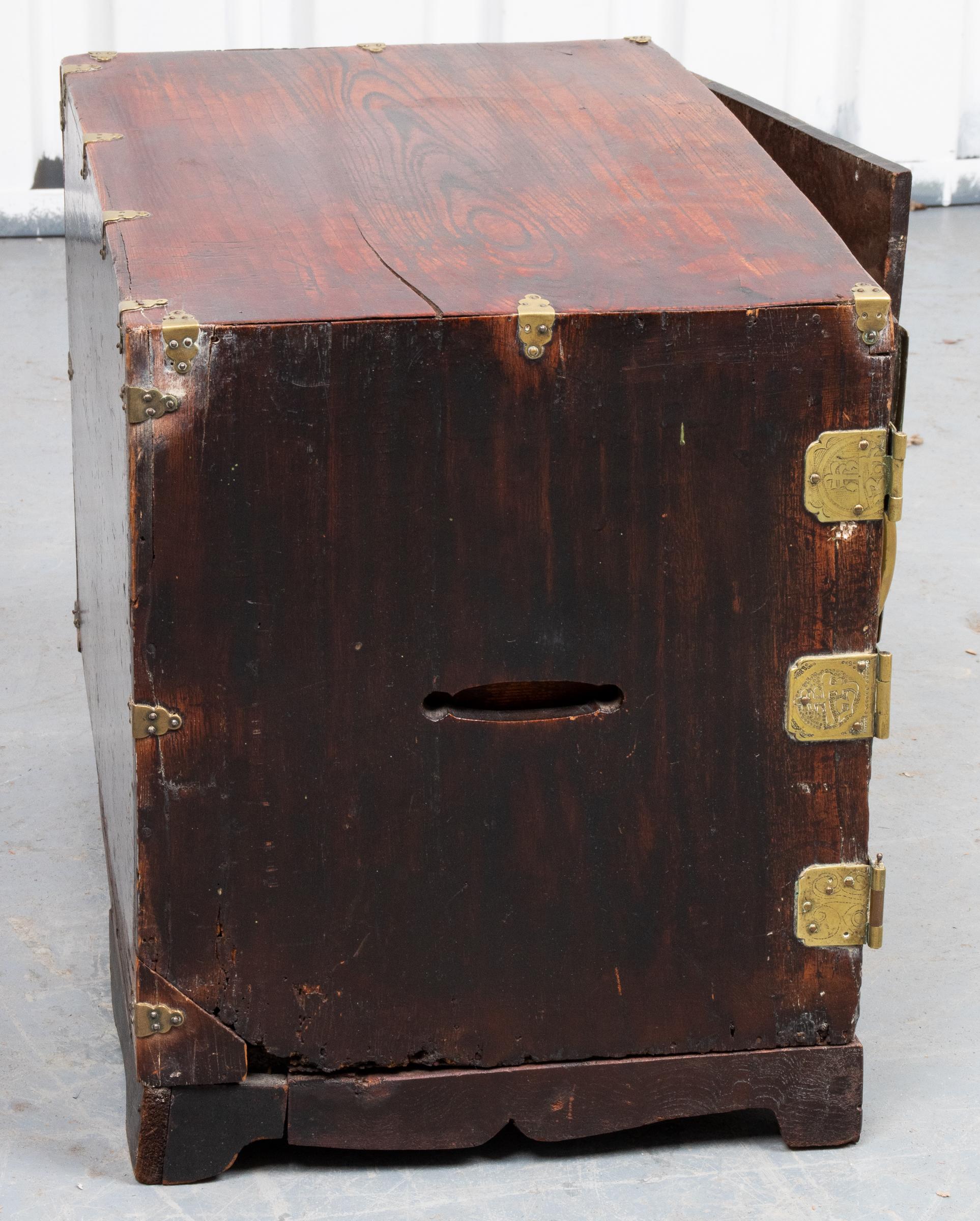 Asian Brass Mounted Hardwood Cabinet In Good Condition For Sale In New York, NY