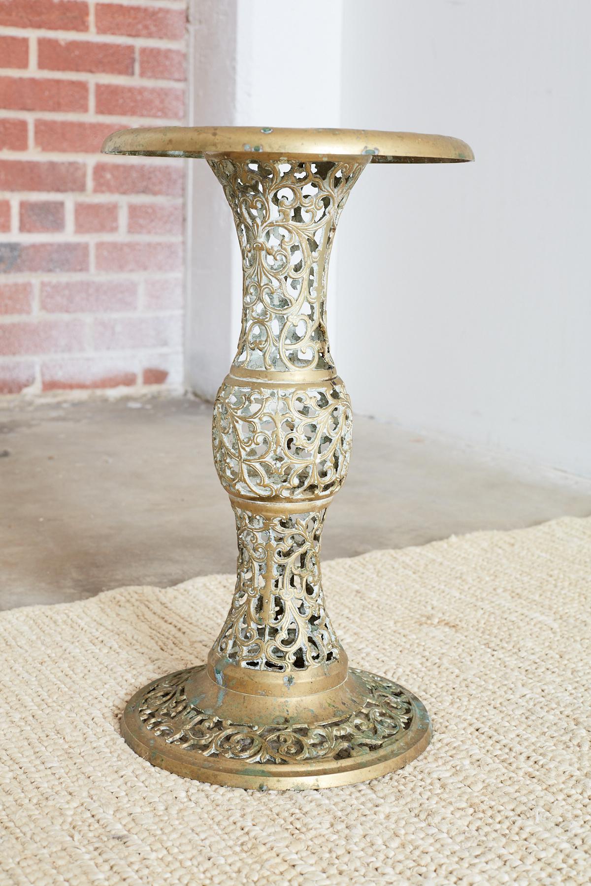 Asian Brass Reticulated Pedestal Drink Table 5