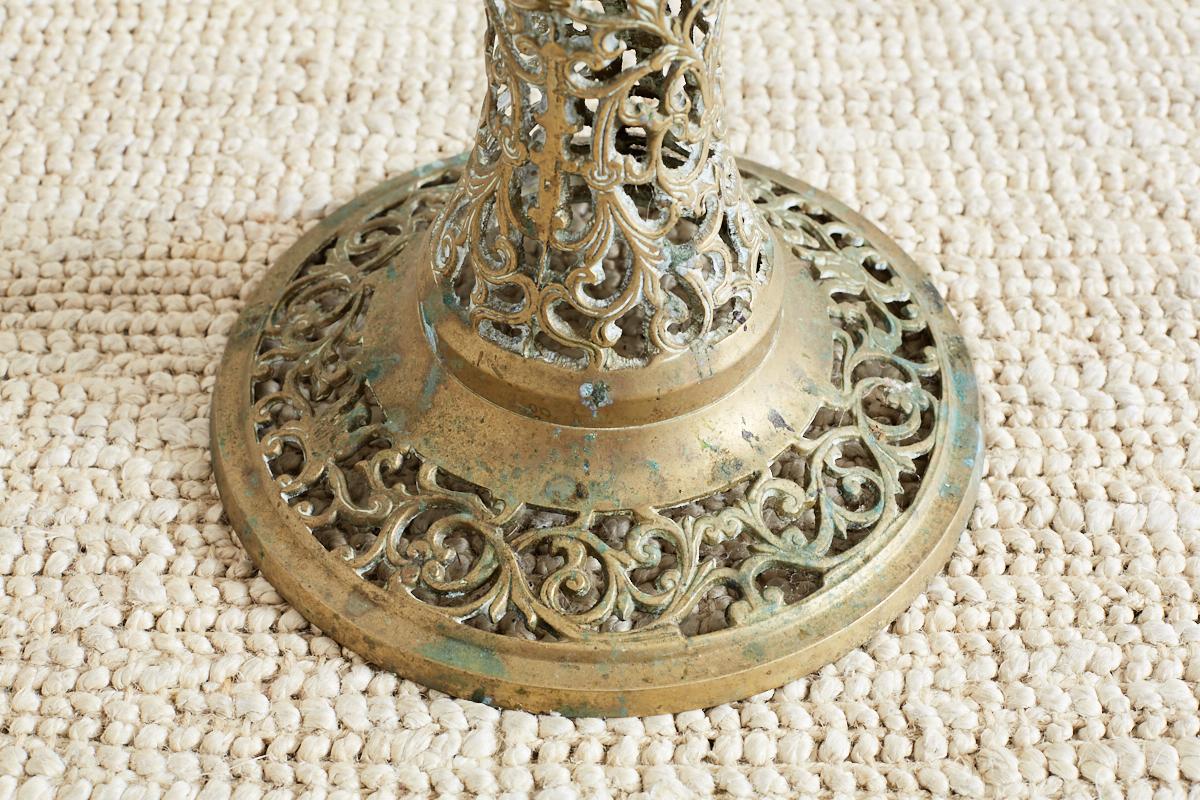 20th Century Asian Brass Reticulated Pedestal Drink Table