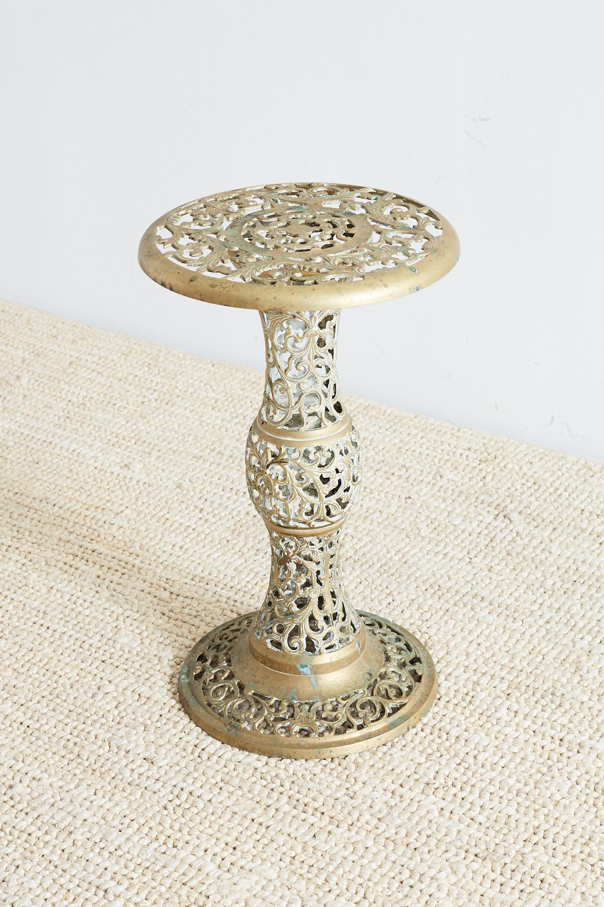 Asian Brass Reticulated Pedestal Drink Table 2