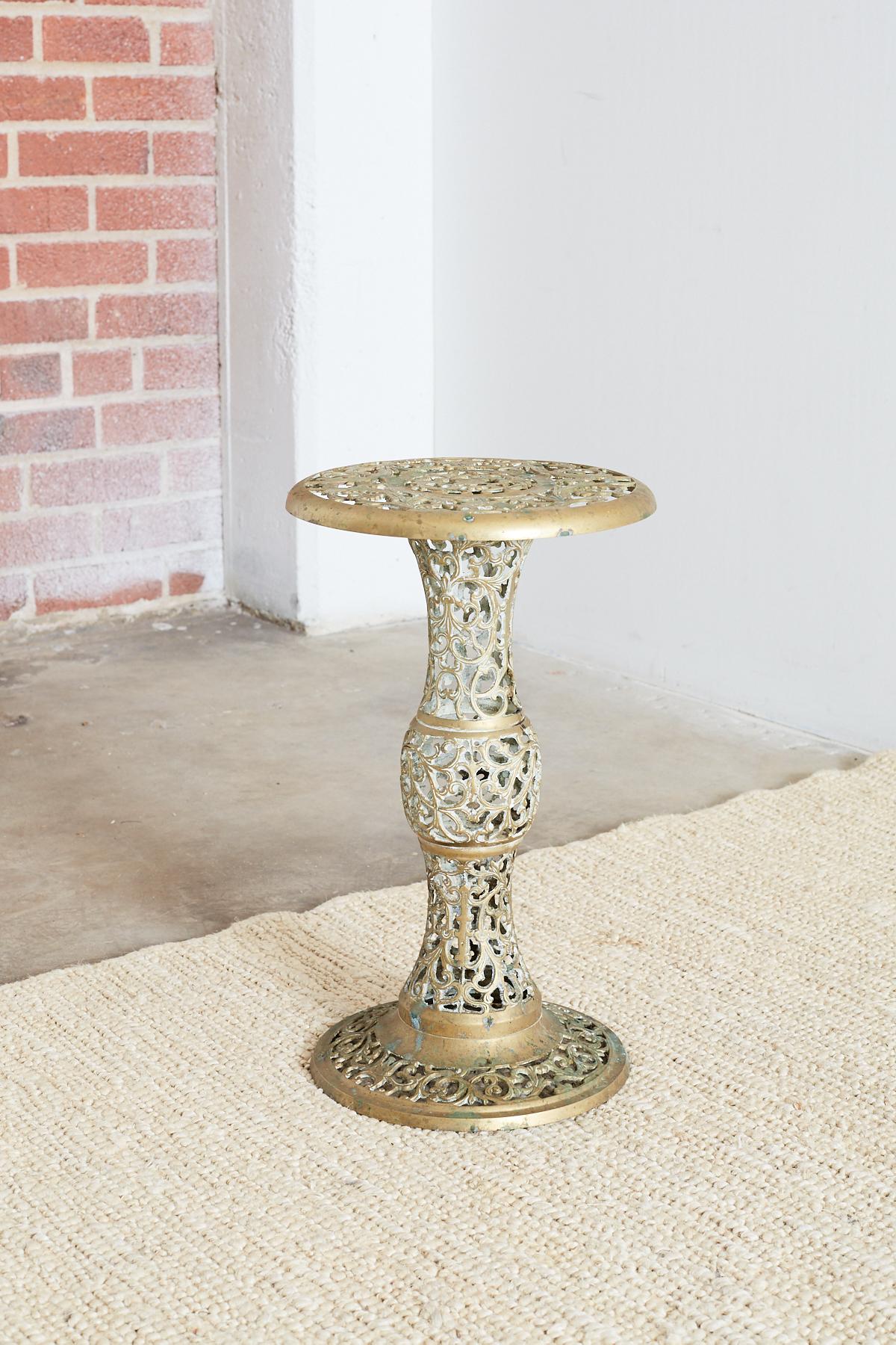 Asian Brass Reticulated Pedestal Drink Table 3