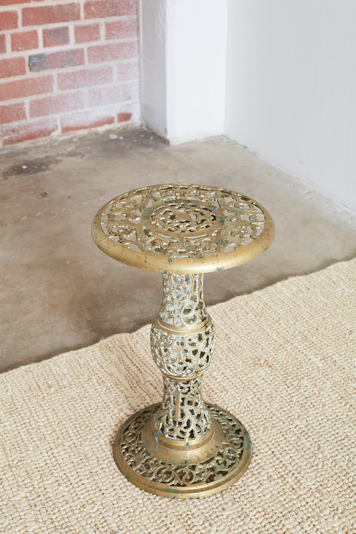 Asian Brass Reticulated Pedestal Drink Table 4