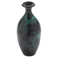 Vintage Asian Bronze Bud Vase with Green Patina