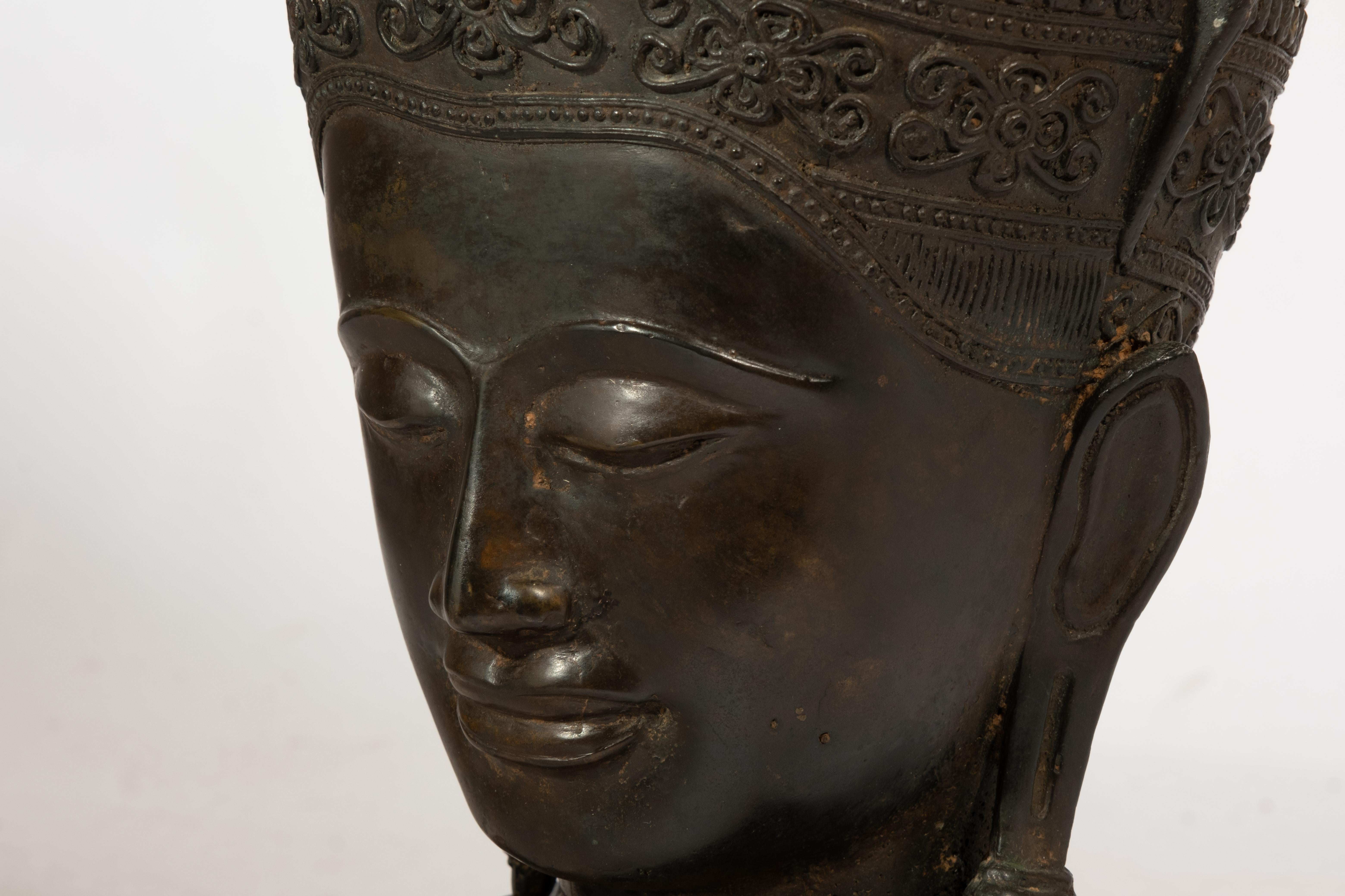 Asian Bronze Buddha Head For Sale 4