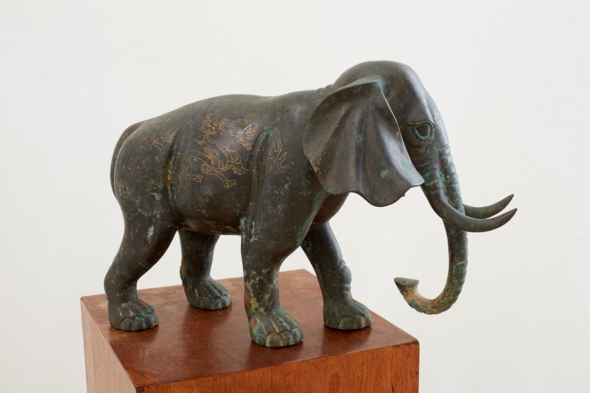 Asian Bronze Elephant Sculpture with Gilt In Excellent Condition In Rio Vista, CA