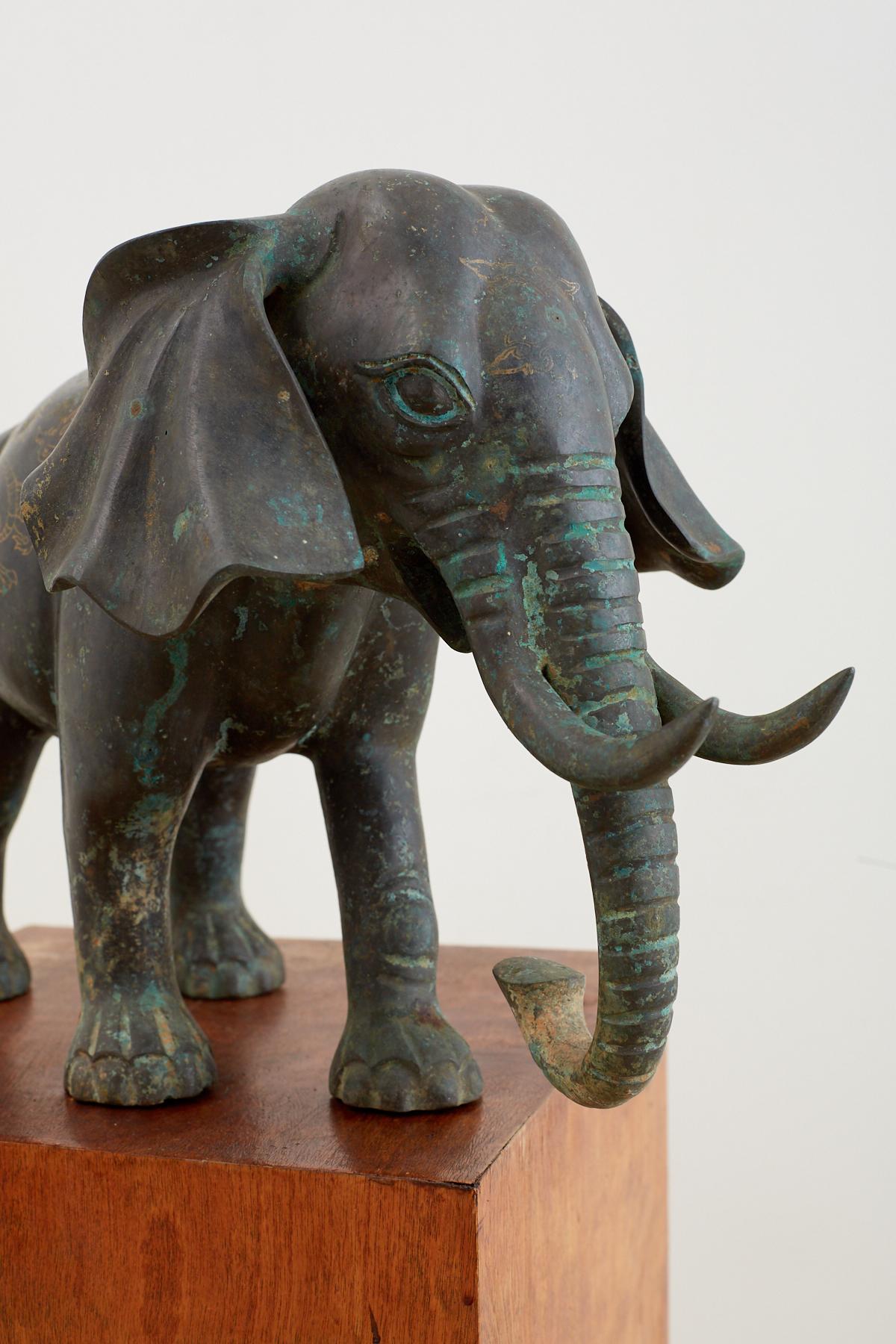20th Century Asian Bronze Elephant Sculpture with Gilt