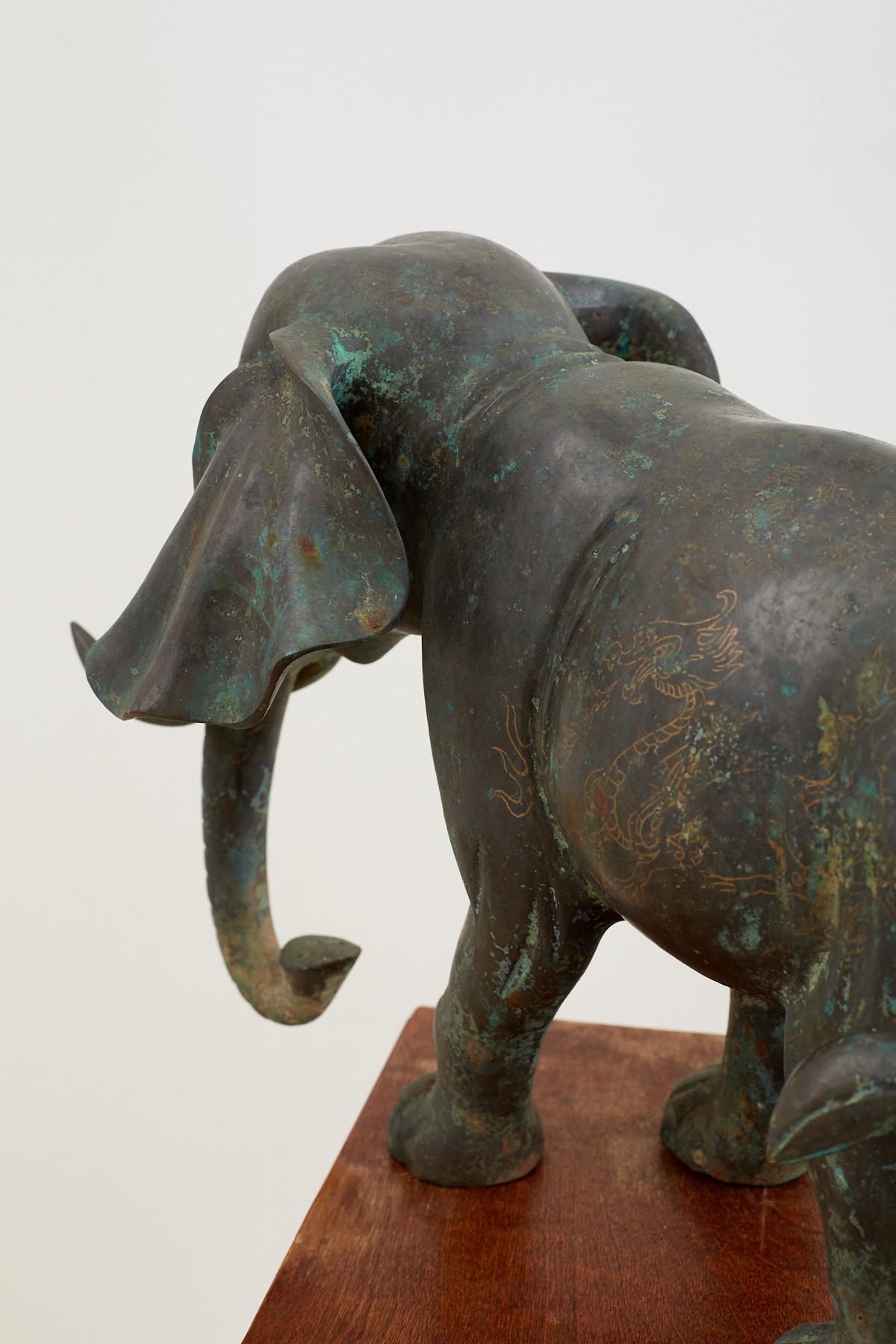 Asian Bronze Elephant Sculpture with Gilt 2