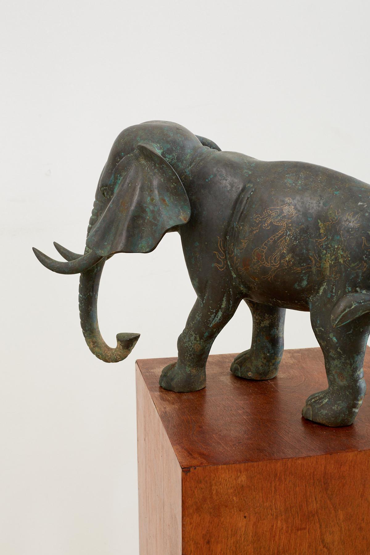 Asian Bronze Elephant Sculpture with Gilt 4