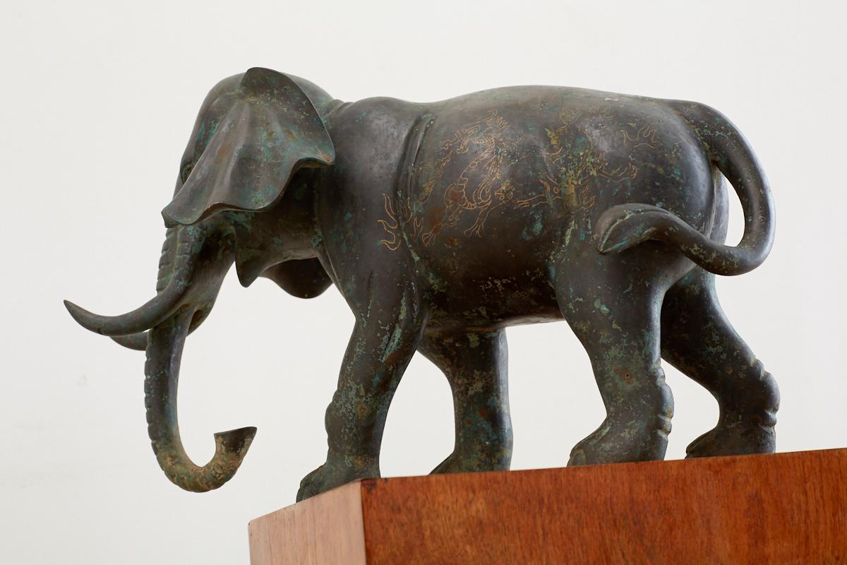 Asian Bronze Elephant Sculpture with Gilt 5