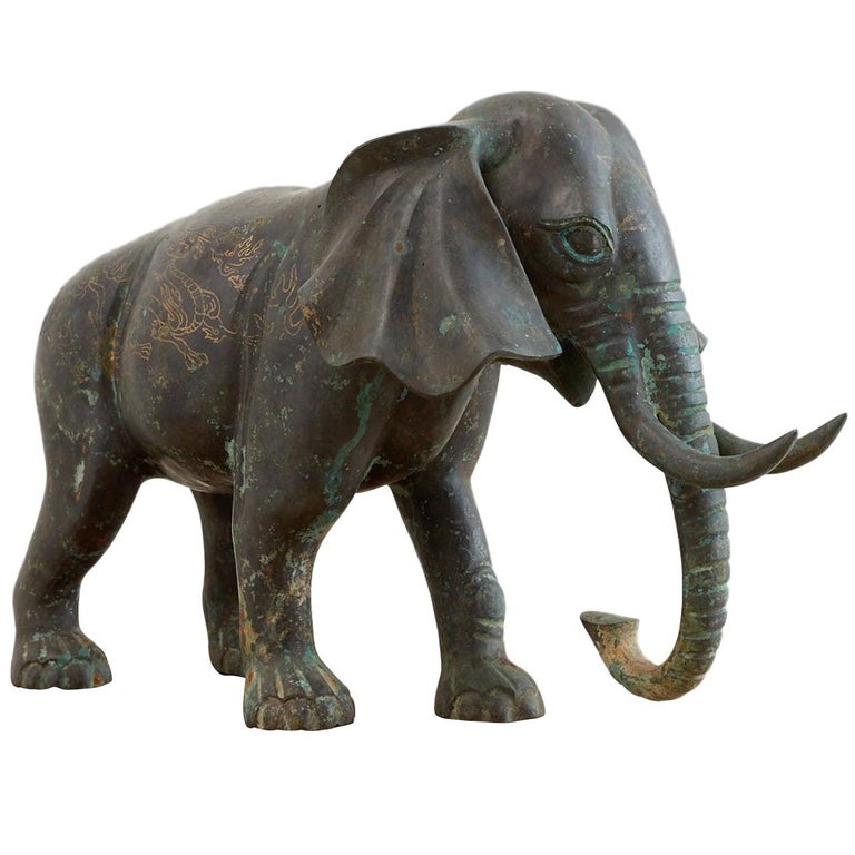 Asian Bronze Elephant Sculpture with Gilt at 1stdibs