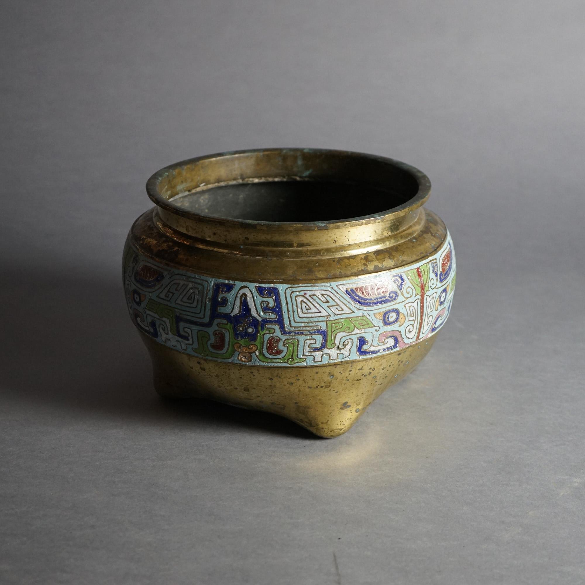 20th Century Asian Bronze & Enamel Footed Jardiniere 20thC For Sale