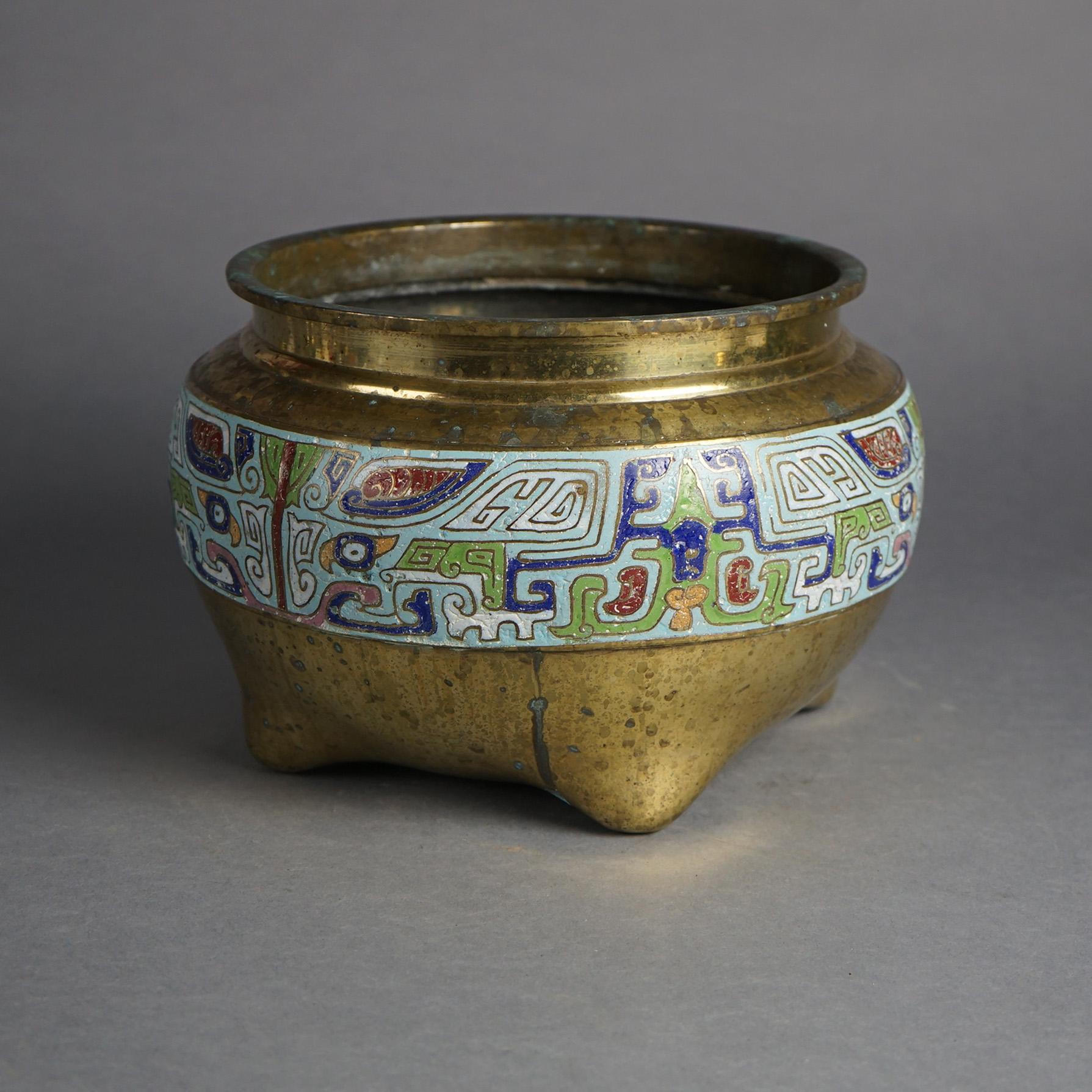 Asian Bronze & Enamel Footed Jardiniere 20thC For Sale 2