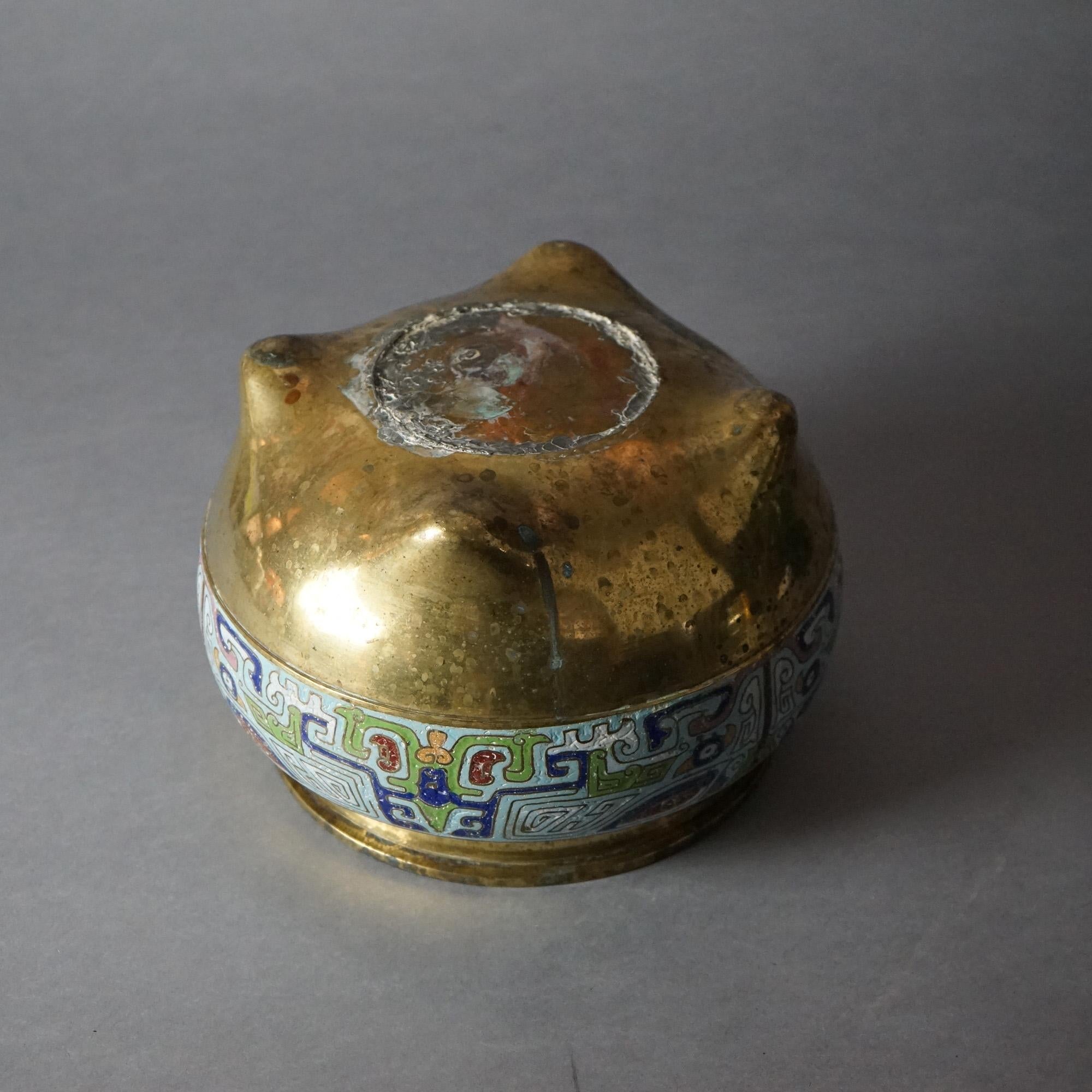 Asian Bronze & Enamel Footed Jardiniere 20thC For Sale 4