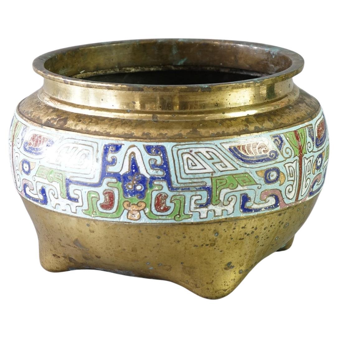 Asian Bronze & Enamel Footed Jardiniere 20thC