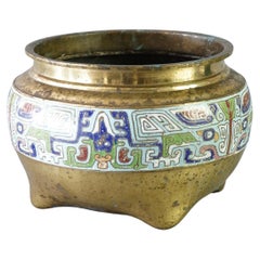 Asian Bronze & Enamel Footed Jardiniere 20thC