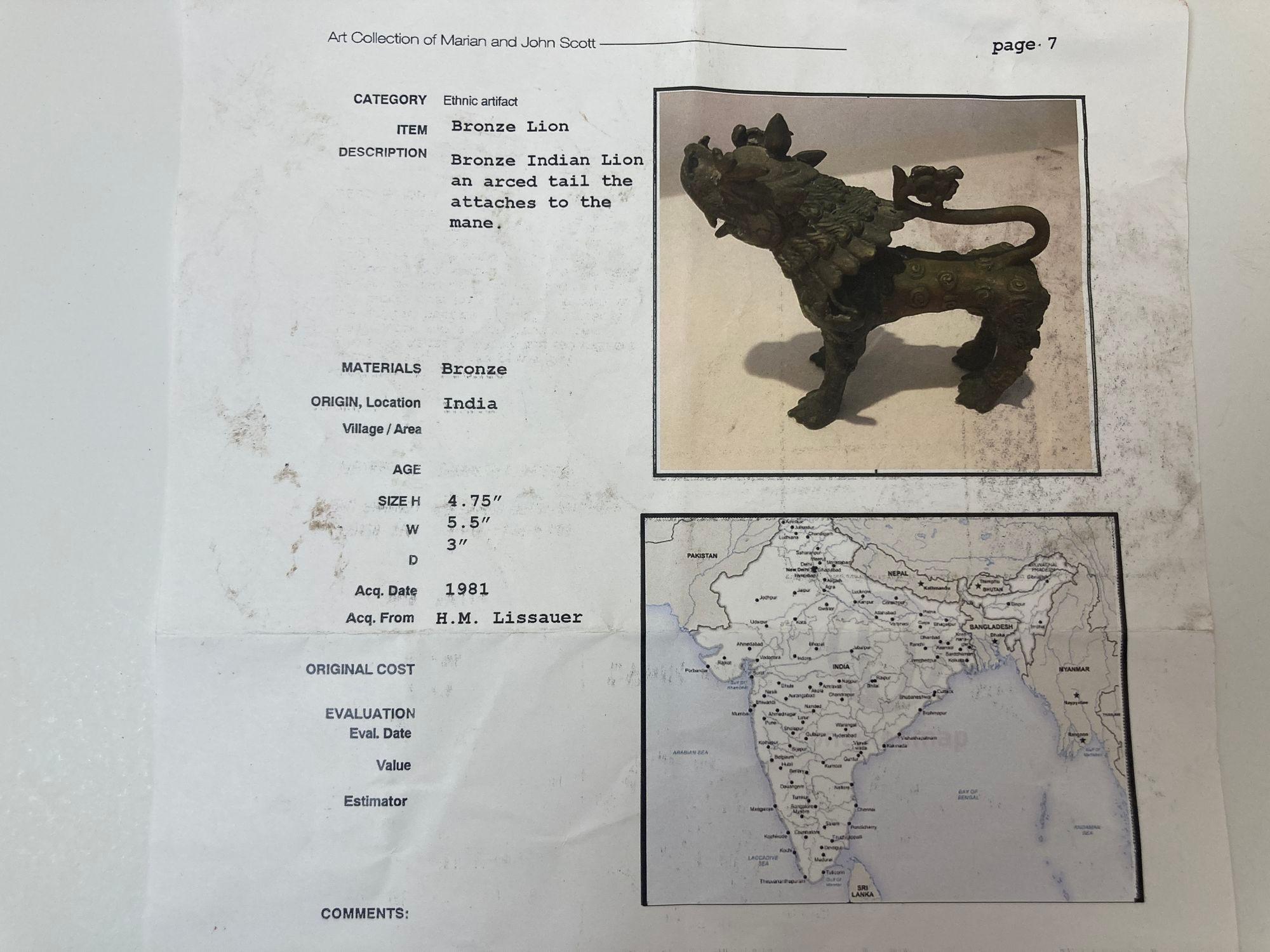 19th Century Asian Bronze Guardian Lion Sculpture, Nepal, 19th century For Sale