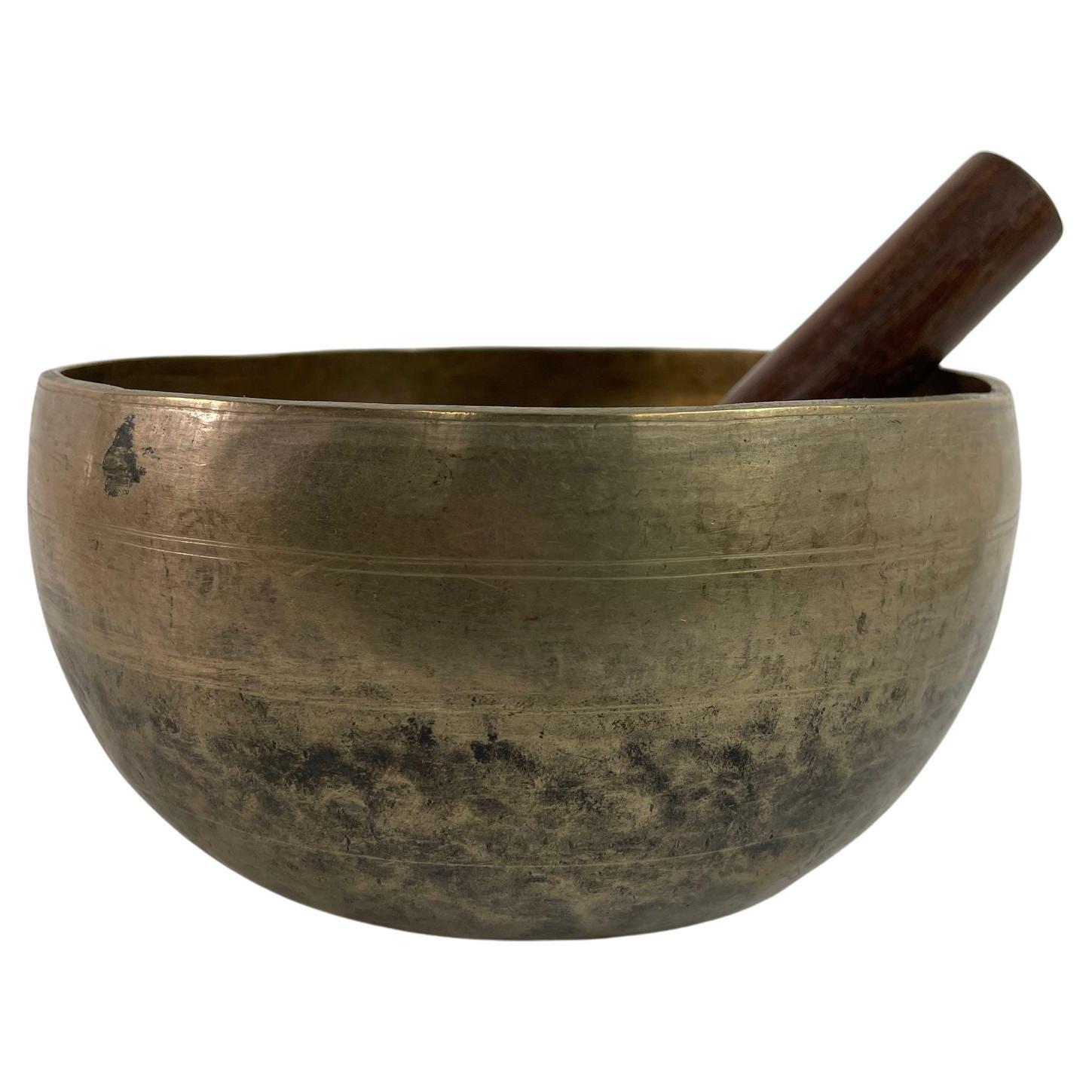 Asian Bronze Singing Hammered Bowl 1950s For Sale