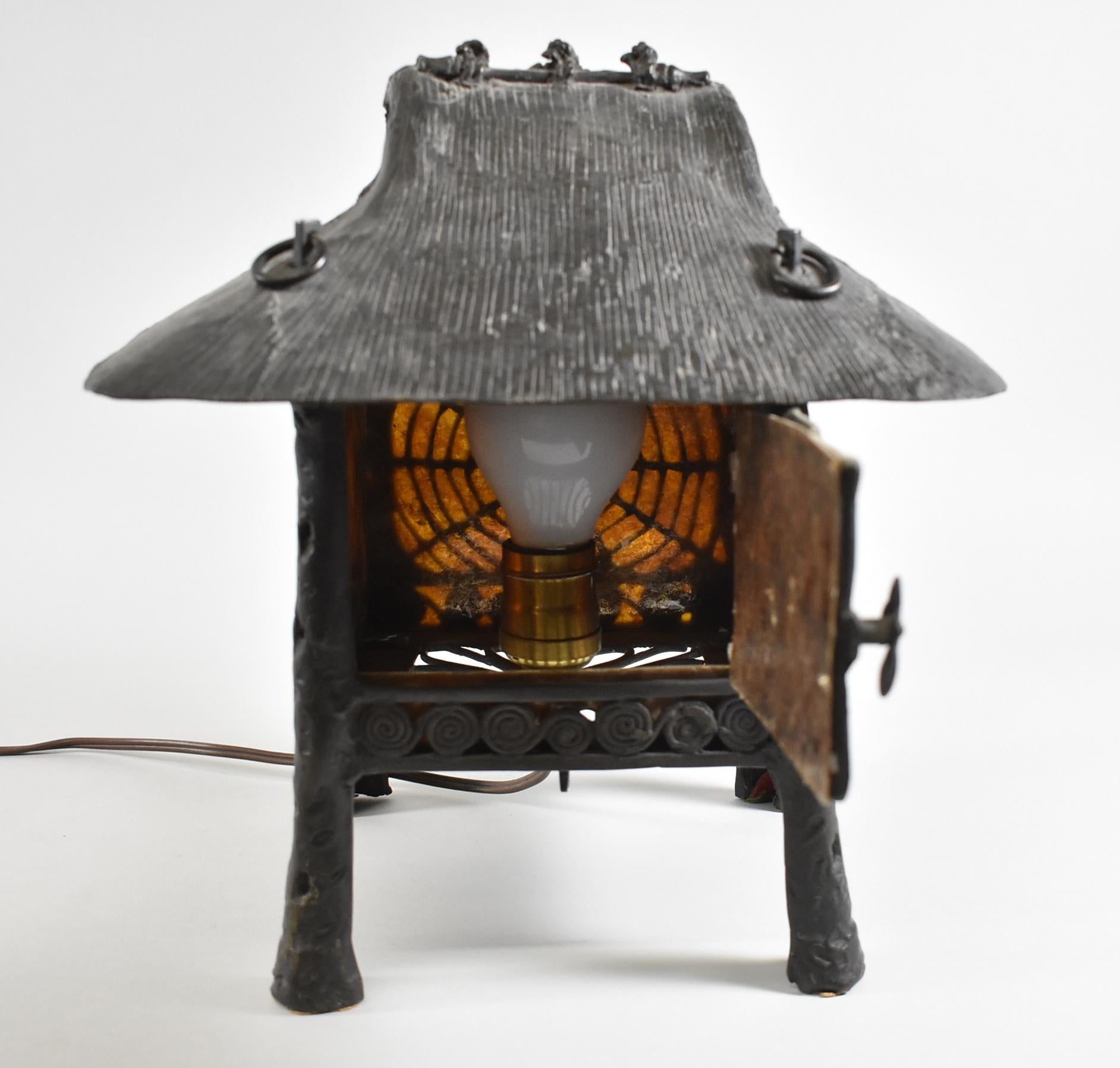 20th Century Asian Bronze Spider Web Lamp For Sale