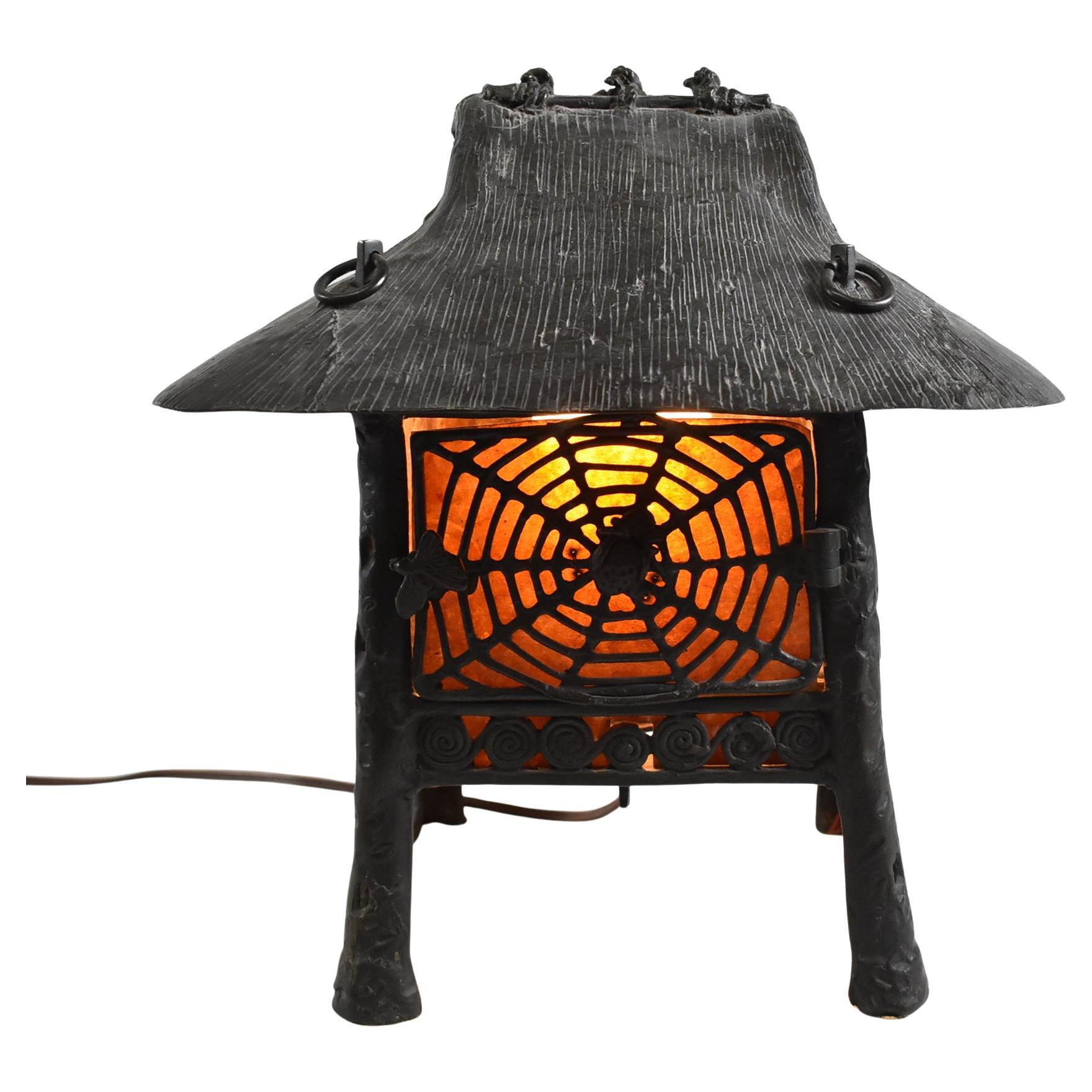 Asian Bronze Spider Web Lamp For Sale